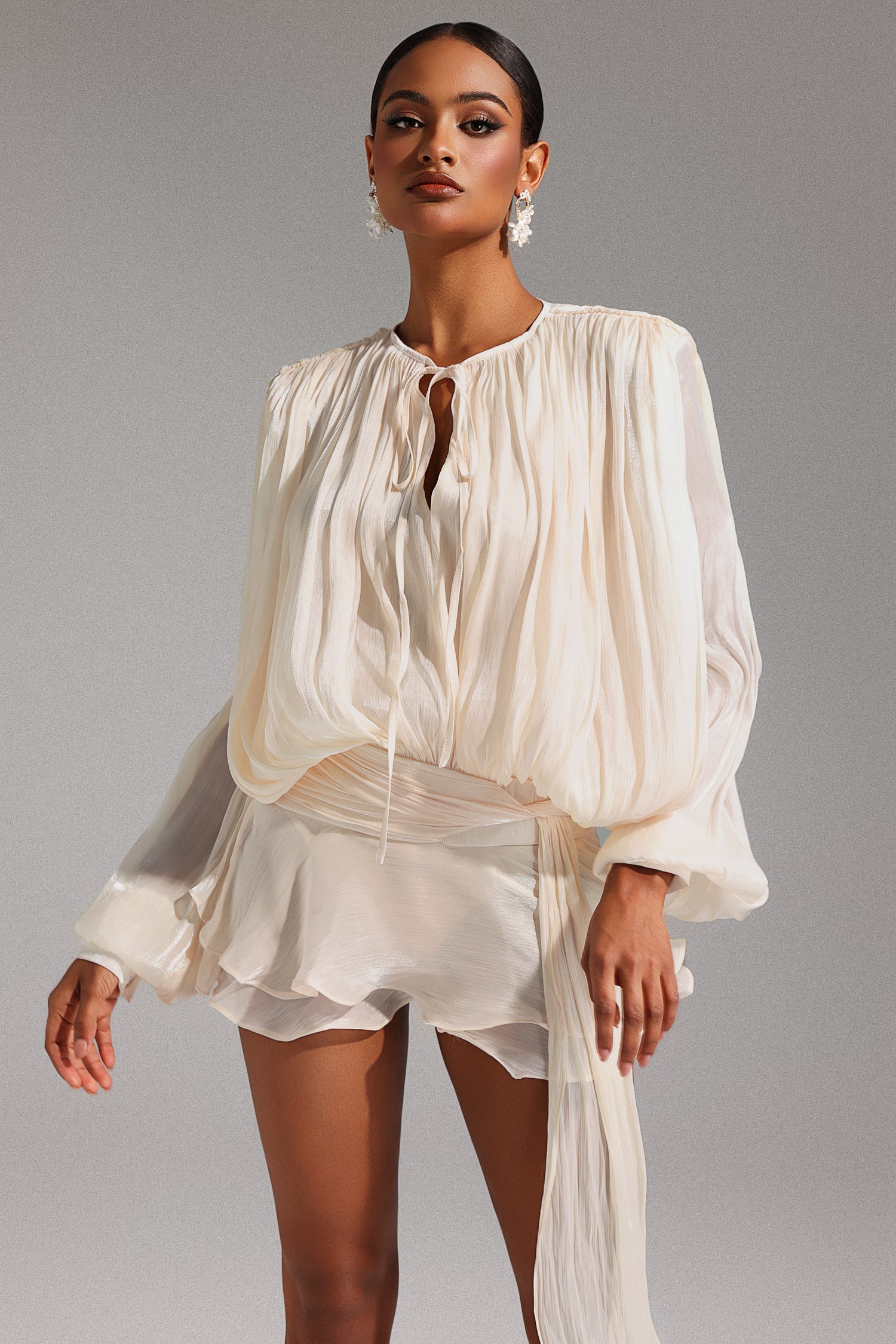 Dekia Long Sleeve Hollow Out Flounce Mini Dress D241201554