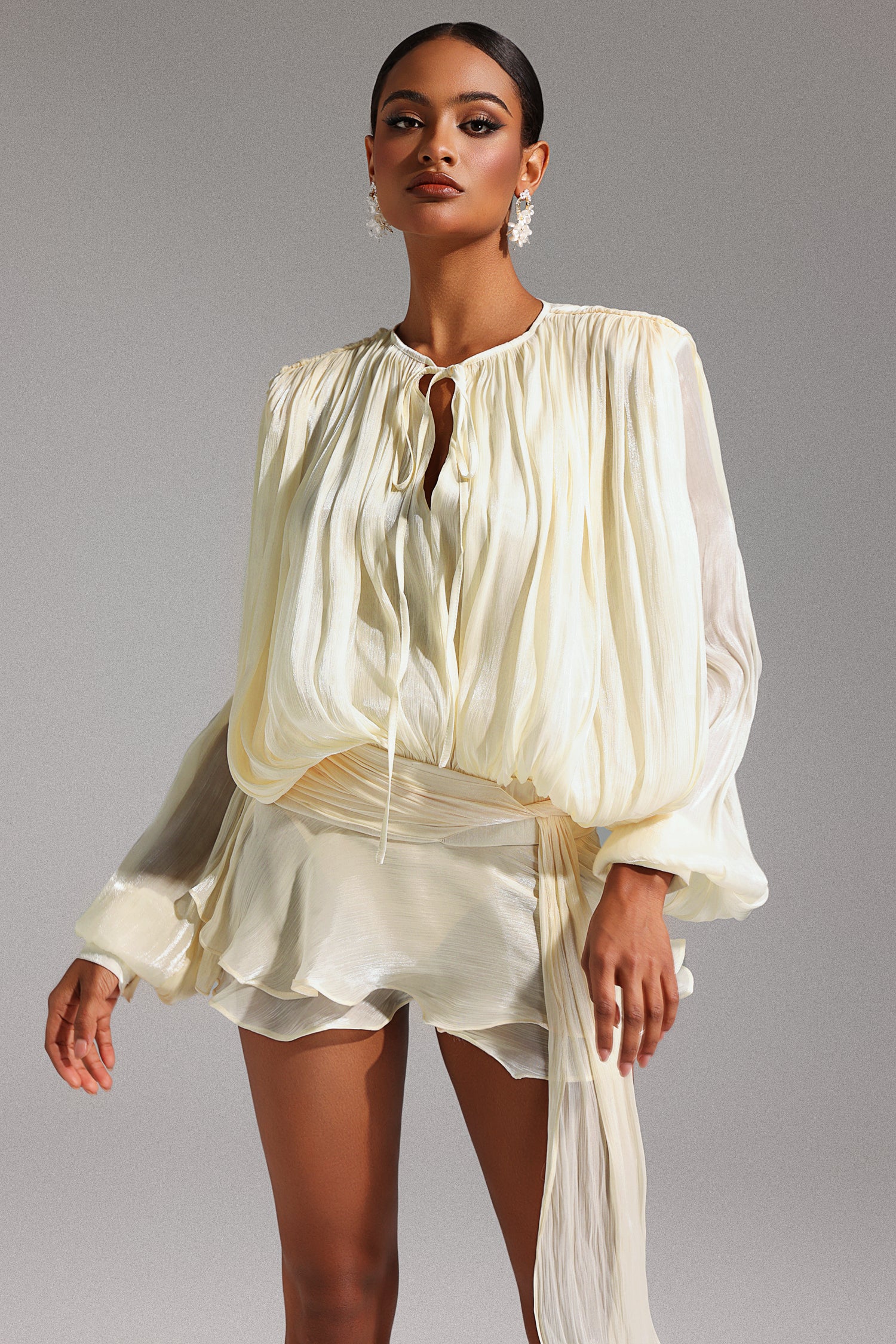 Dekia Long Sleeve Hollow Out Flounce Mini Dress D241201554