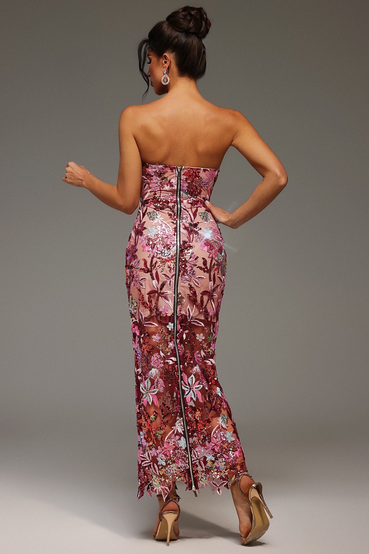 Lilya Off-the-Shoulder Embroidery Sequin Maxi Dress D241201160