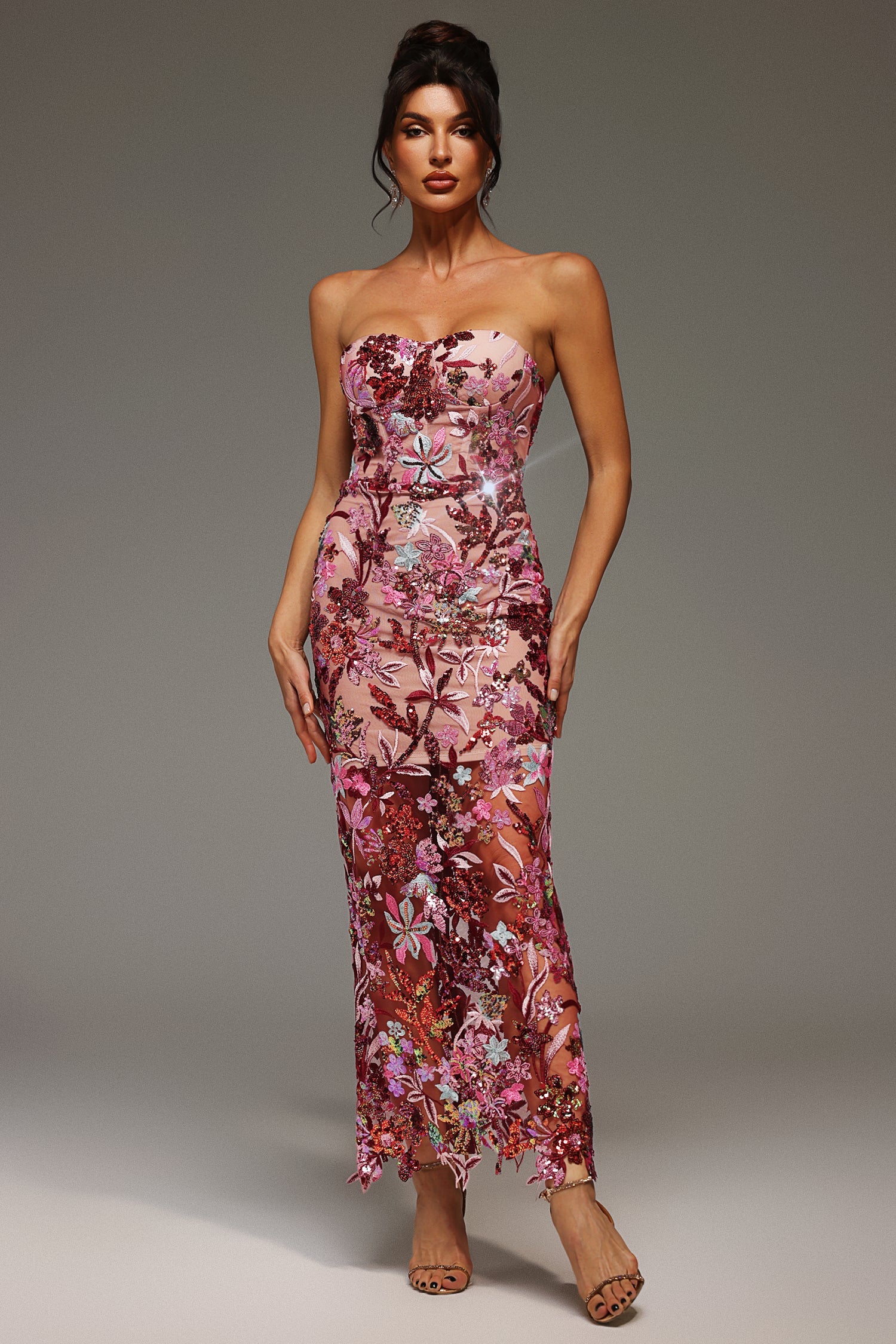 Lilya Off-the-Shoulder Embroidery Sequin Maxi Dress D241201160