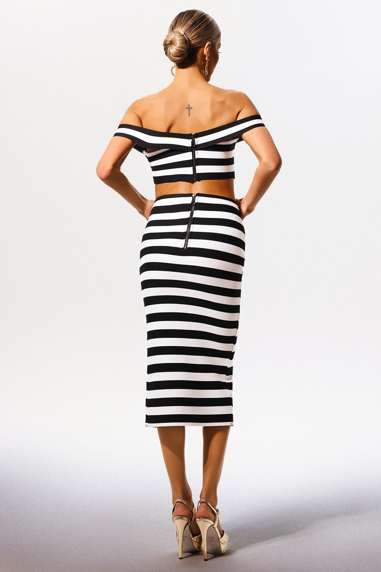 Martha Off-the-Shoulder Hollow Out Slit Bandage Midi Two-Piece Set D250101224-Floral