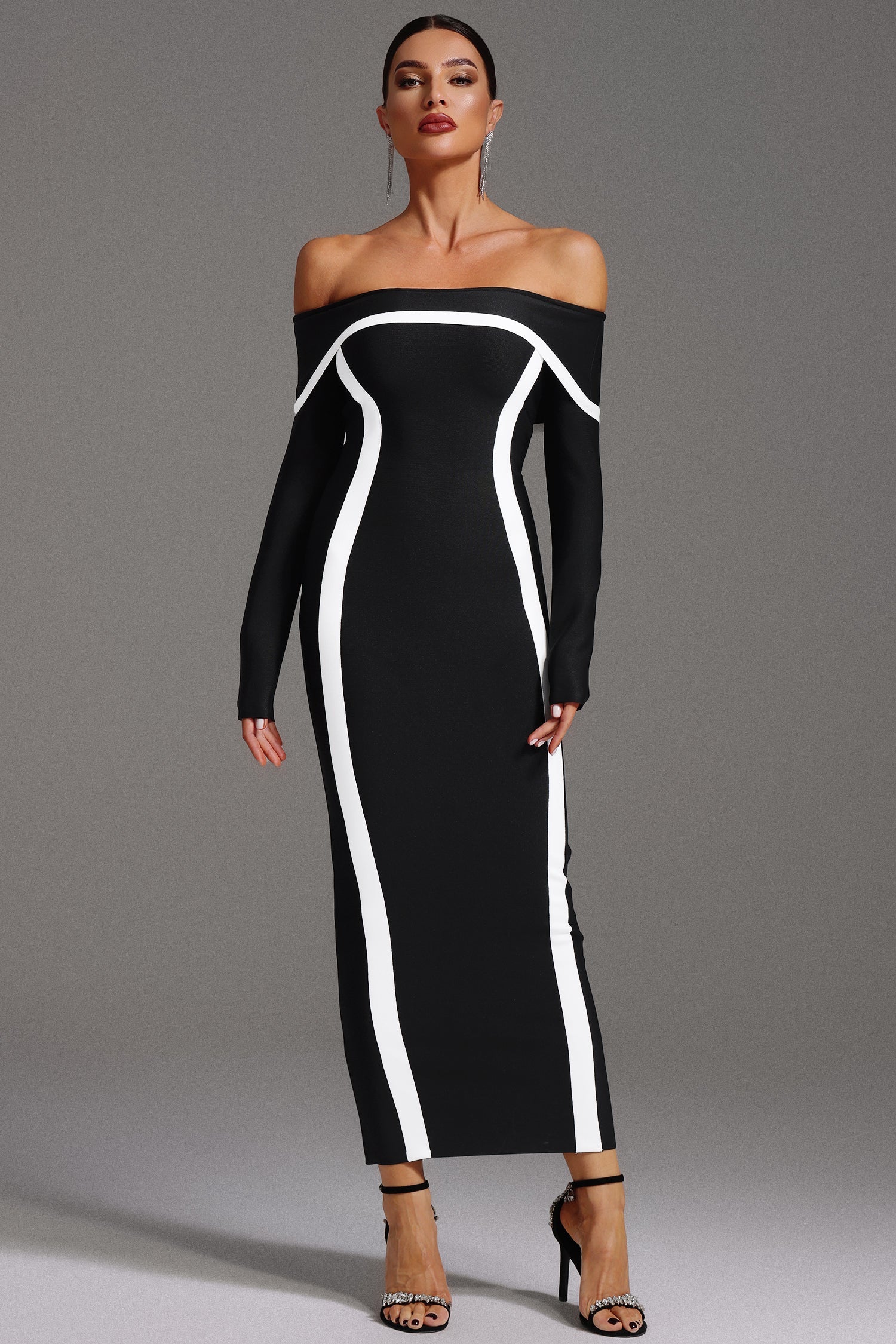 Hilda Off-the-Shoulder Long Sleeve Maxi Dress D250101234