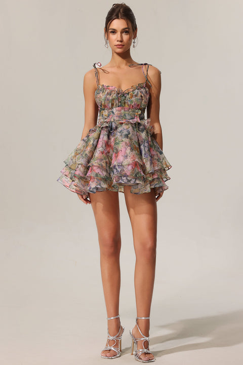 Hester Sleeveless V-Neck Lacing Flounce Mini Dress by bellabarnett