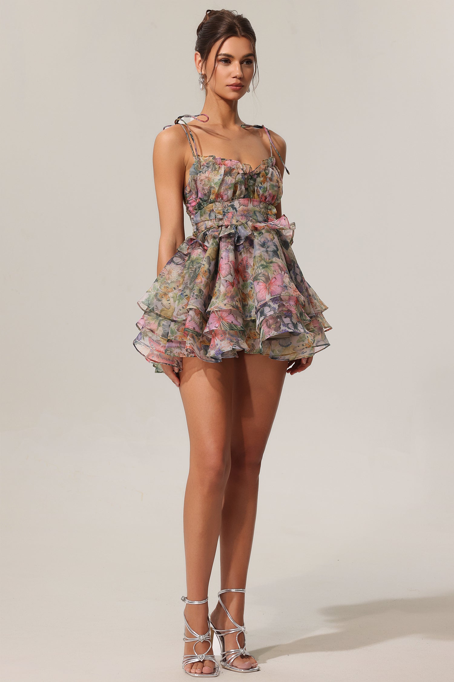 Hester Sleeveless V-Neck Lacing Flounce Mini Dress D250101254