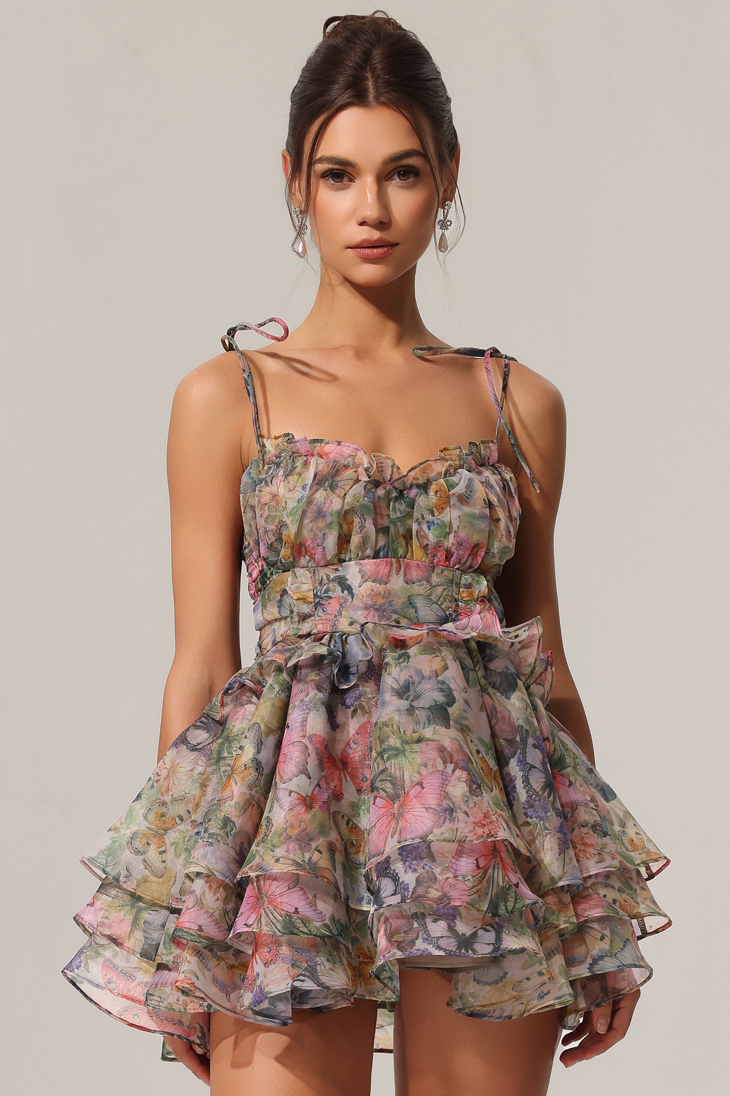 Hester Sleeveless V-Neck Lacing Flounce Mini Dress D250101254