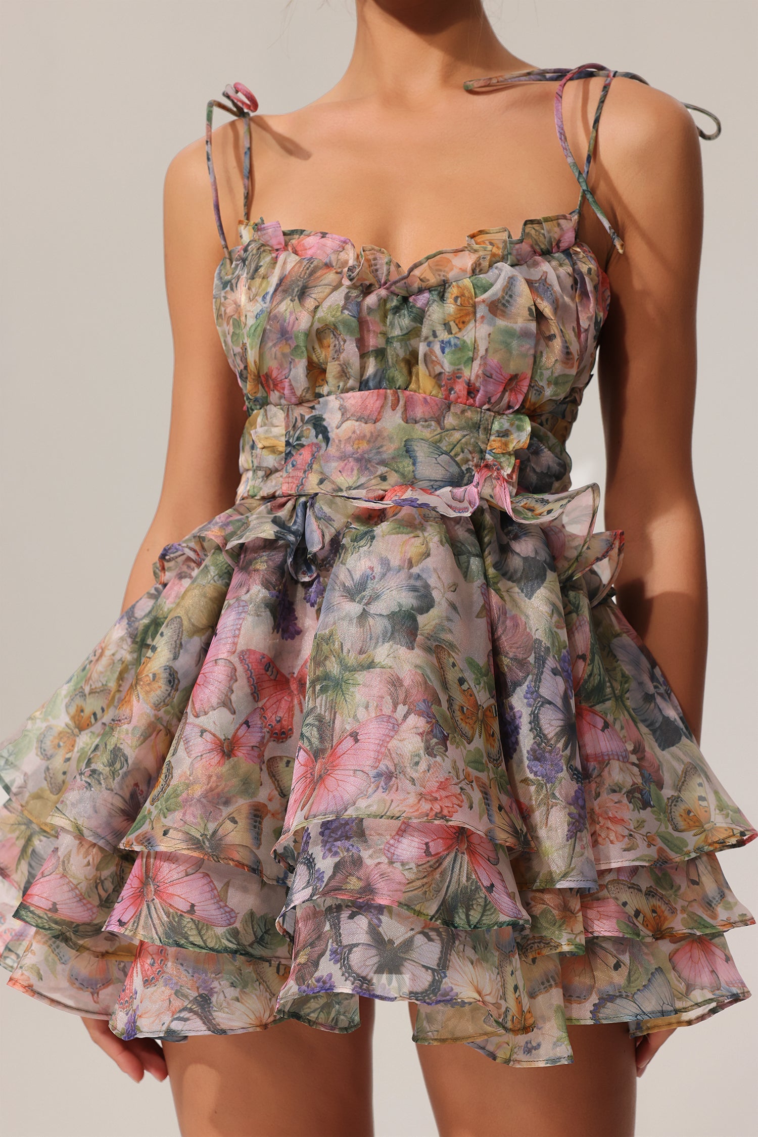 Hester Sleeveless V-Neck Lacing Flounce Mini Dress D250101254