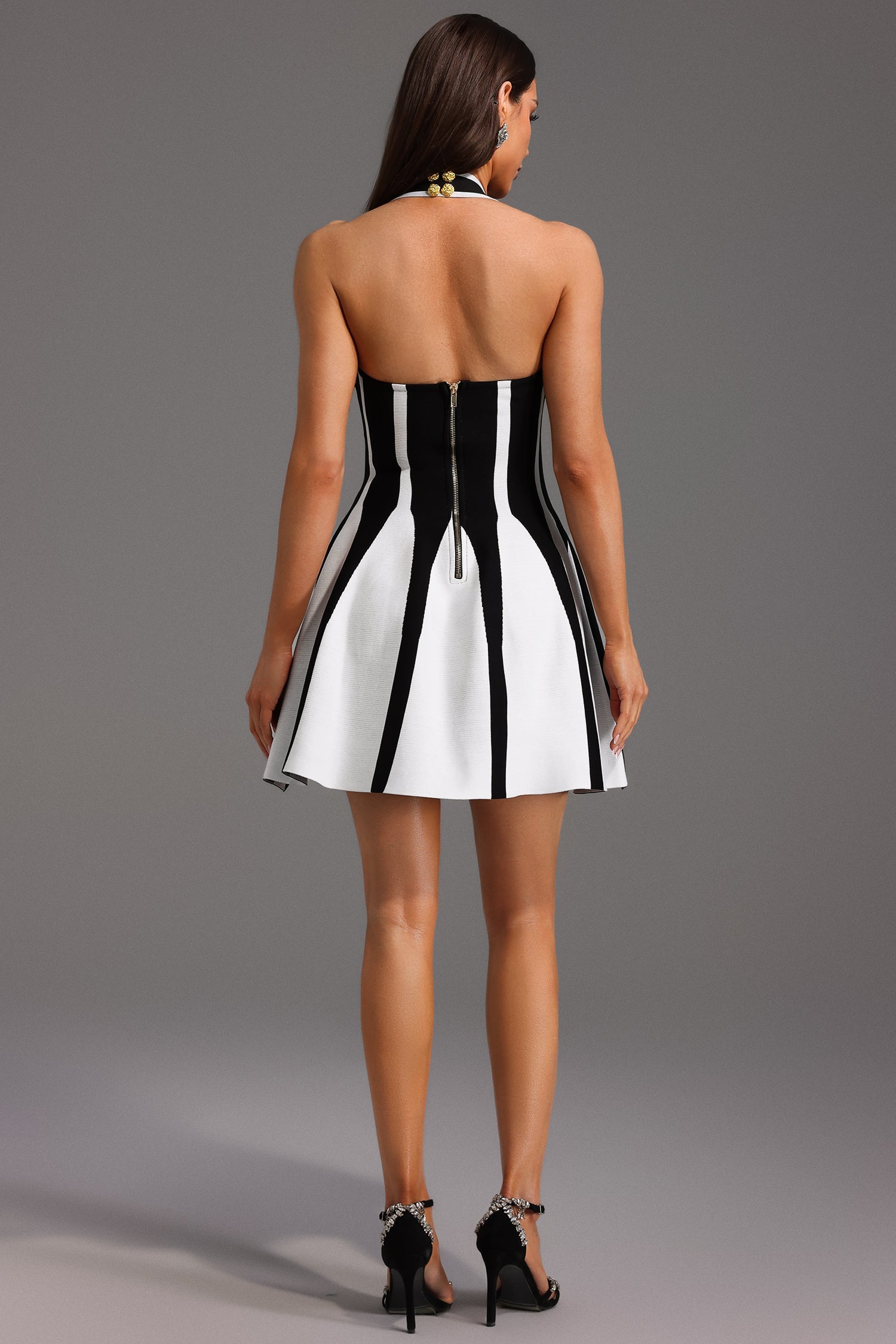 Eudora Halter Sleeveless Streak Bandage Mini Dress D250301412
