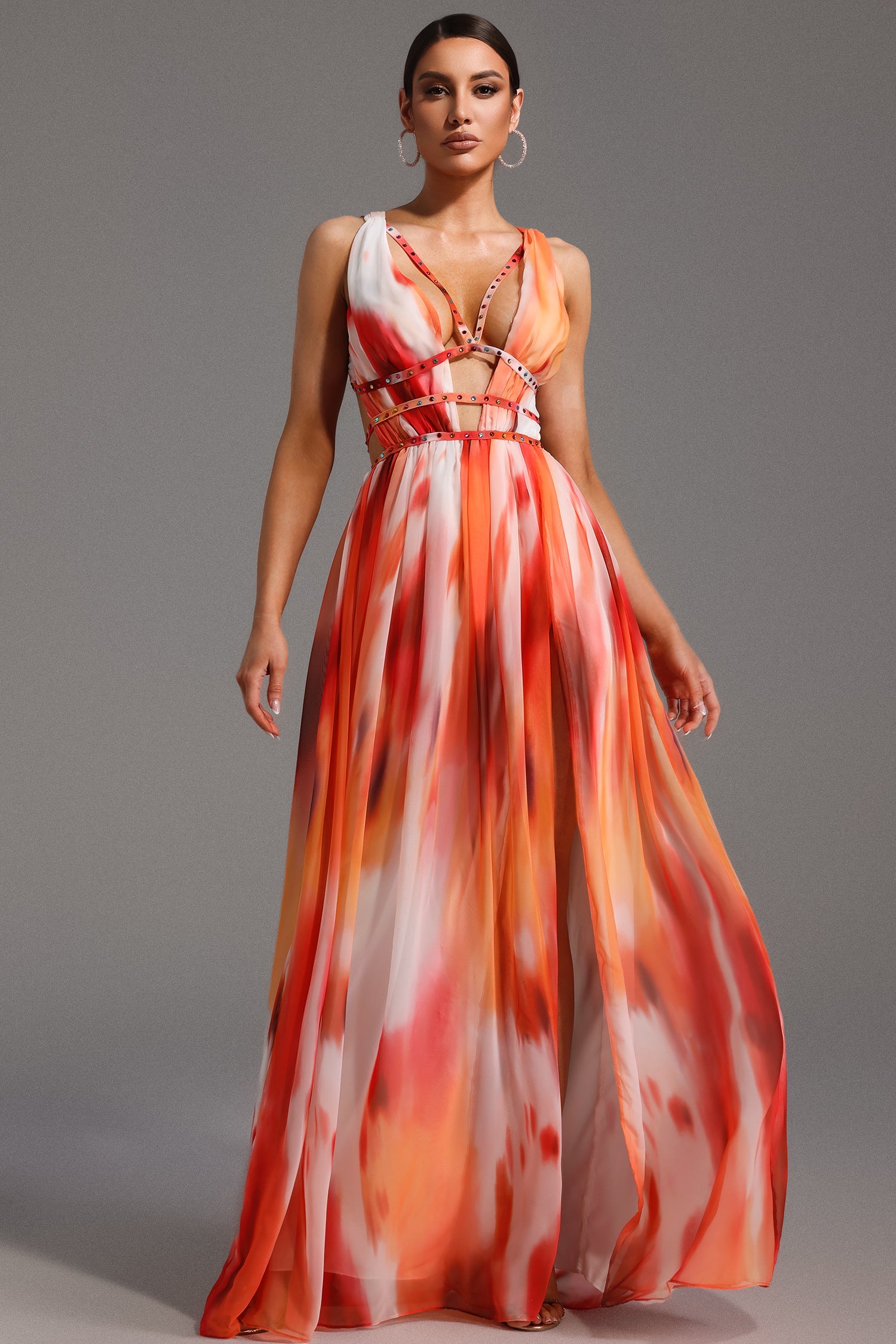 Ierra Sleeveless V-Neck Diamond Maxi Dress D230300364