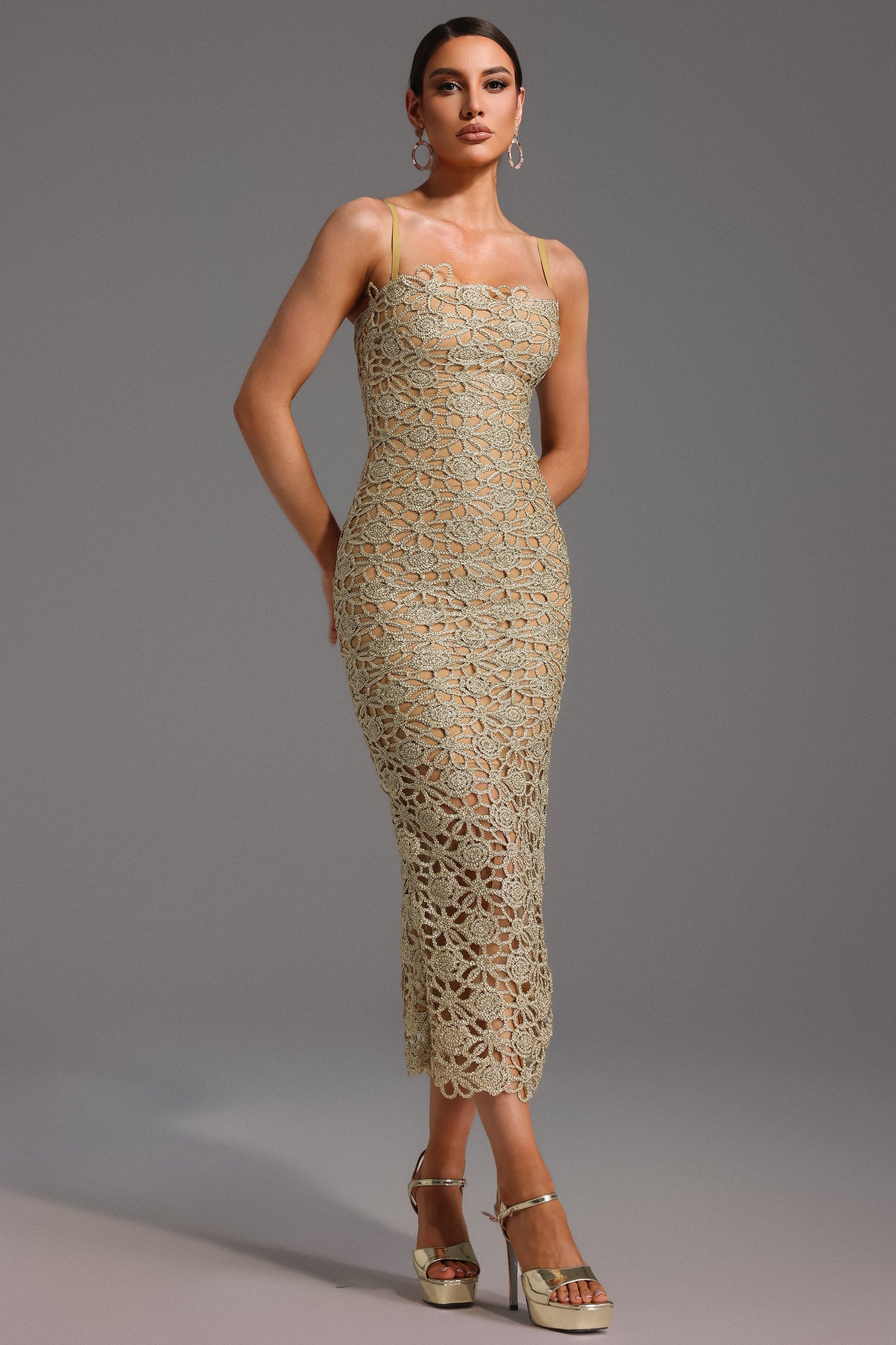 Lelia Sleeveless Hollow Out Slit Midi Dress D250301437
