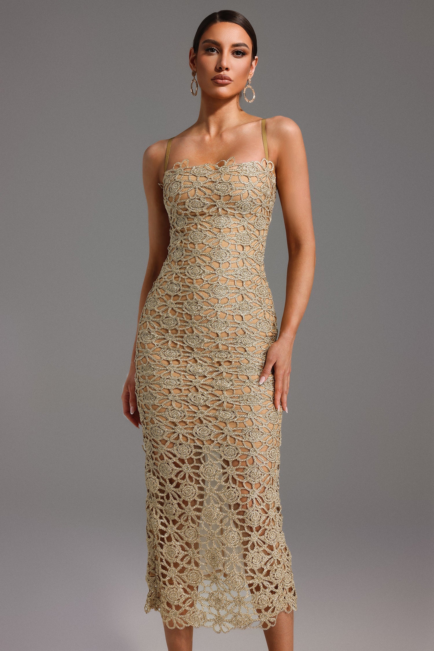 Lelia Sleeveless Hollow Out Slit Midi Dress D250301437