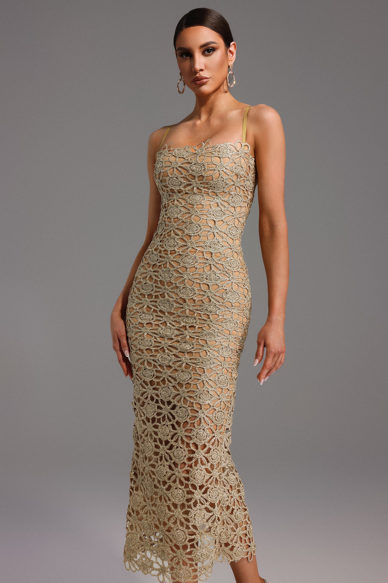 Lelia Sleeveless Hollow Out Slit Midi Dress D250301437