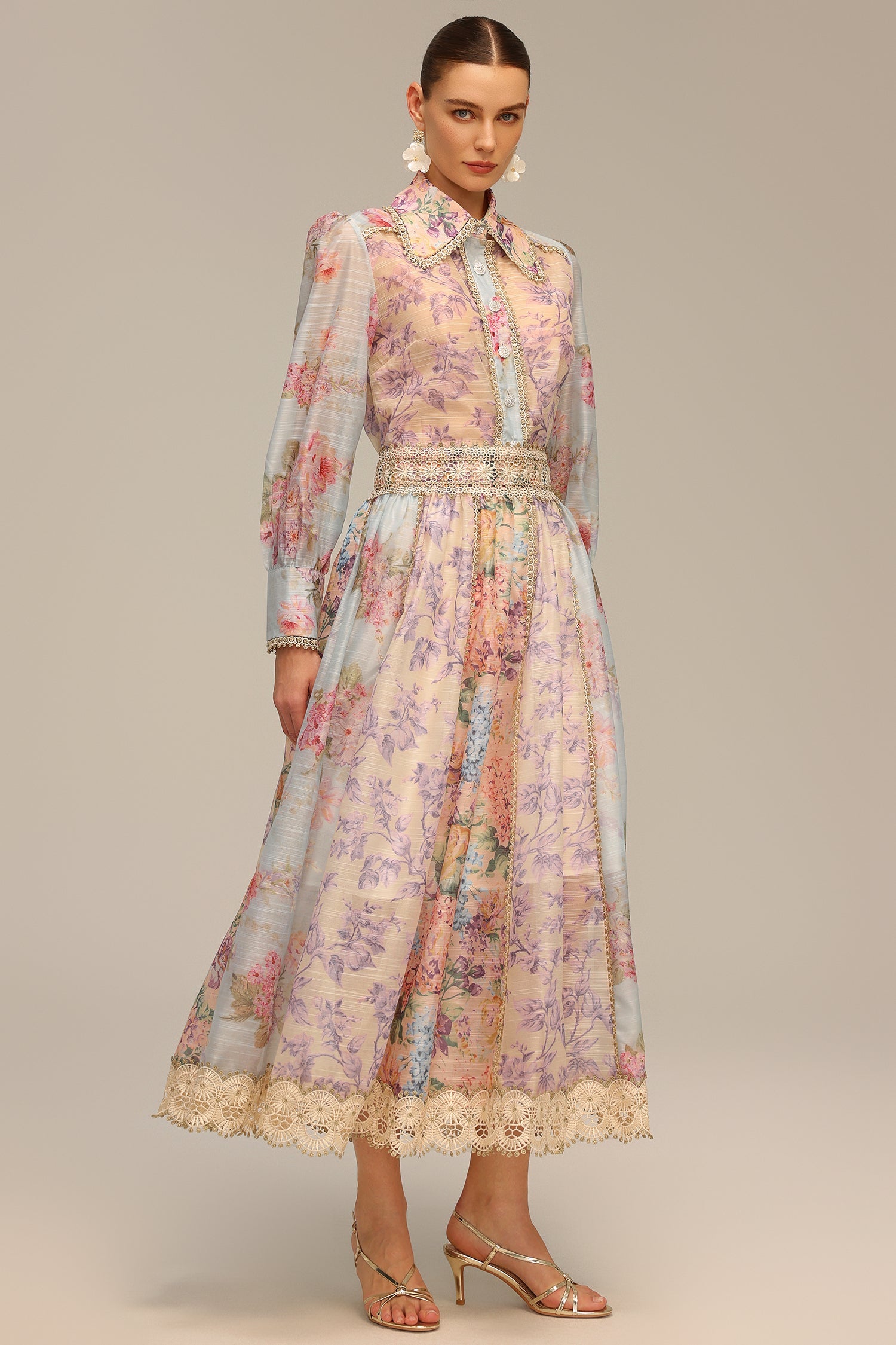 Ruby Long Sleeve Floral Printed Lace Top And Skirt Two-Piece Set C250300202