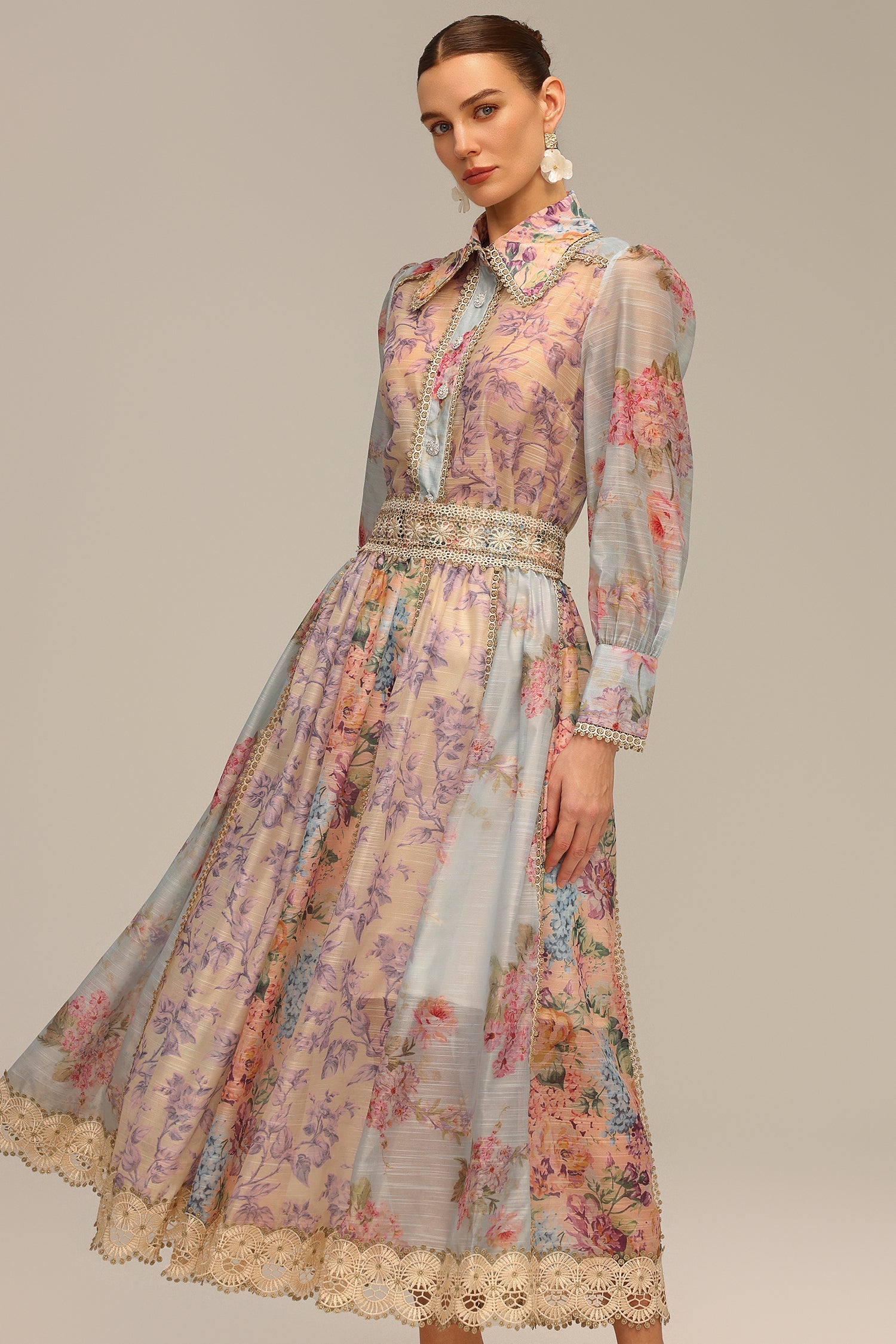 Ruby Long Sleeve Floral Printed Lace Top And Skirt Two-Piece Set C250300202