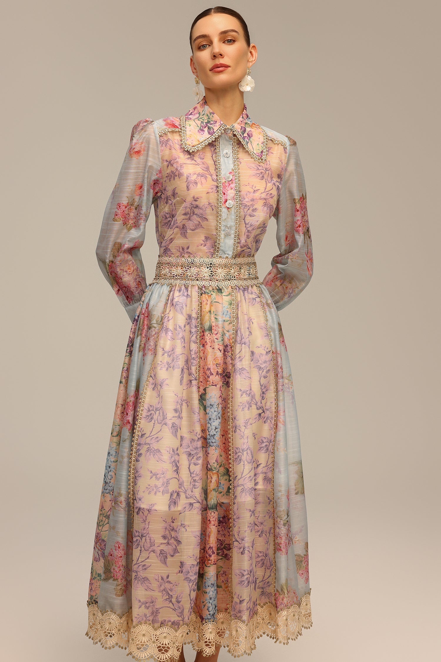 Ruby Long Sleeve Floral Printed Lace Top And Skirt Two-Piece Set C250300202