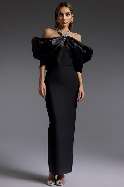 Sloan Halter Diamond Off-The-Shoulder Bandage Maxi Dress by Bella Barnett