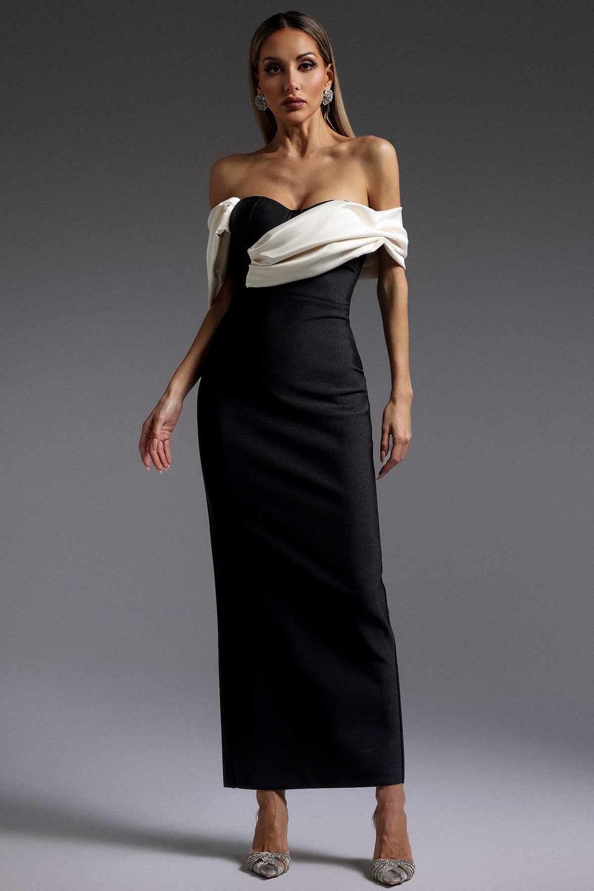 Lala Off-The-Shoulder Fold Bandage Maxi Dress D250301631