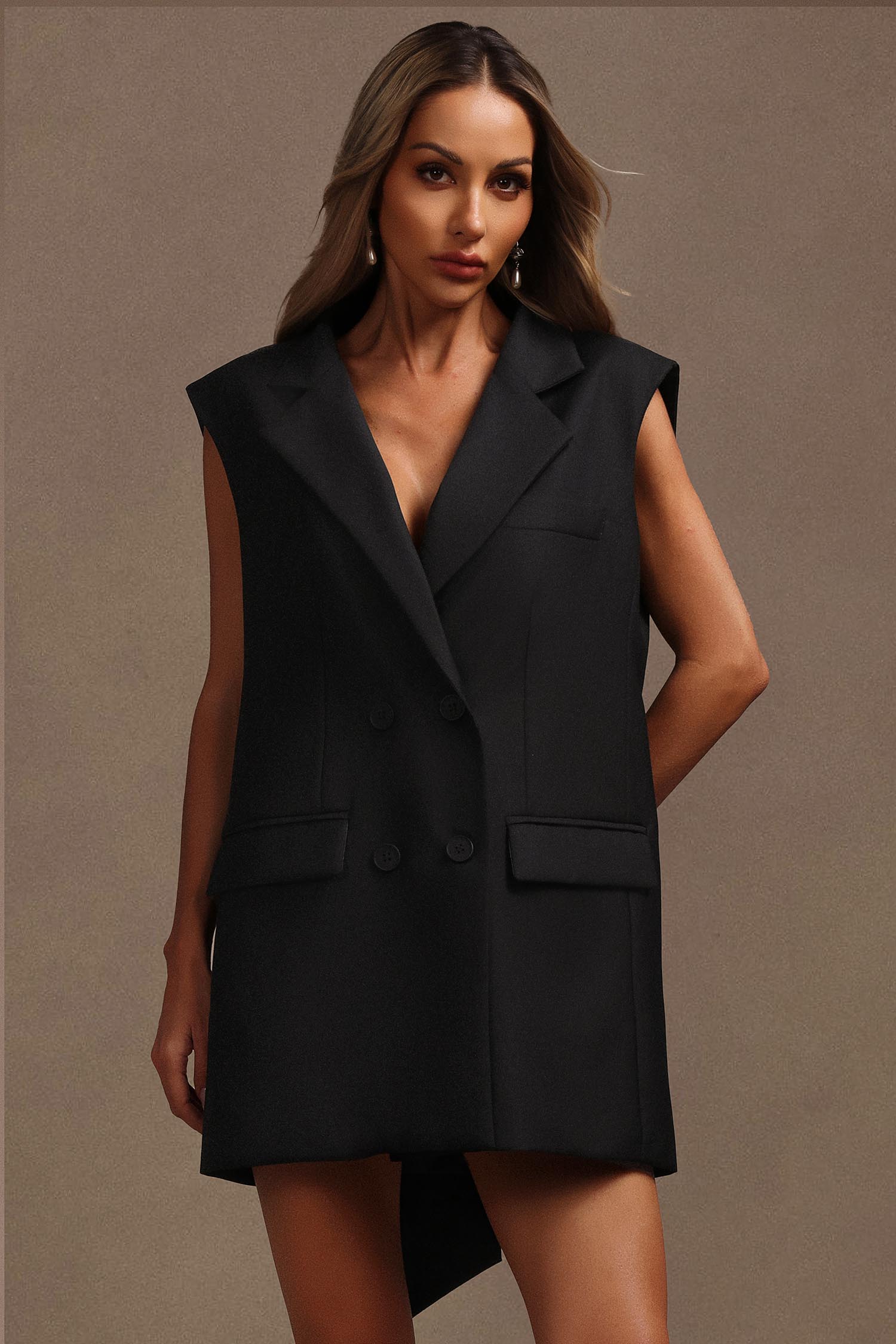 Livana Lapel Sleeveless Bowknot Mini Dress C250400124