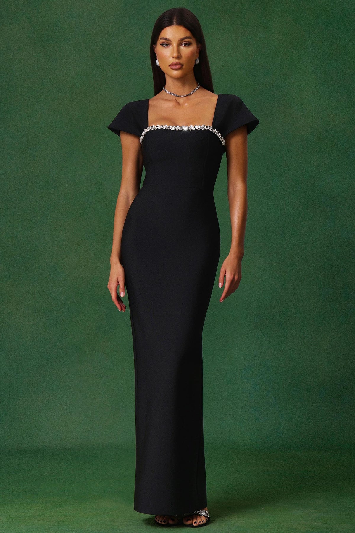 Romelle Short Sleeve Diamond Bandage Maxi Dress D250401435