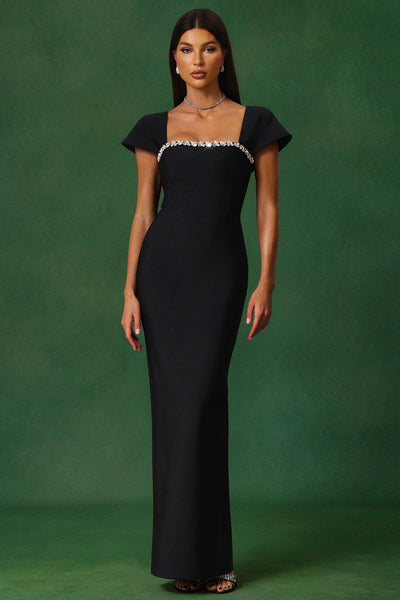Black - Romelle Short Sleeve Diamond Bandage Maxi Dress by Bella Barnett