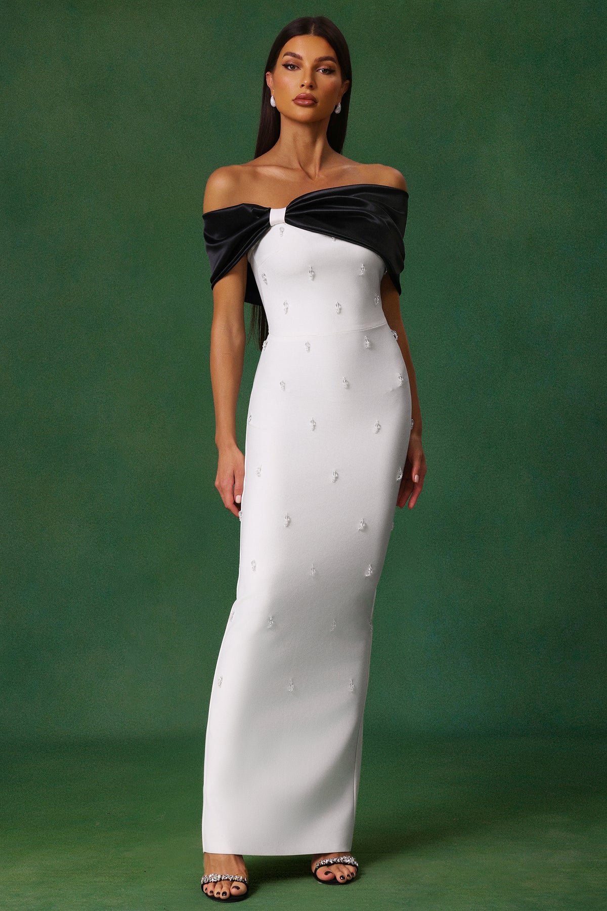 Sharla Off-The-Shoulder Diamond Bow Maxi Dress D250101317