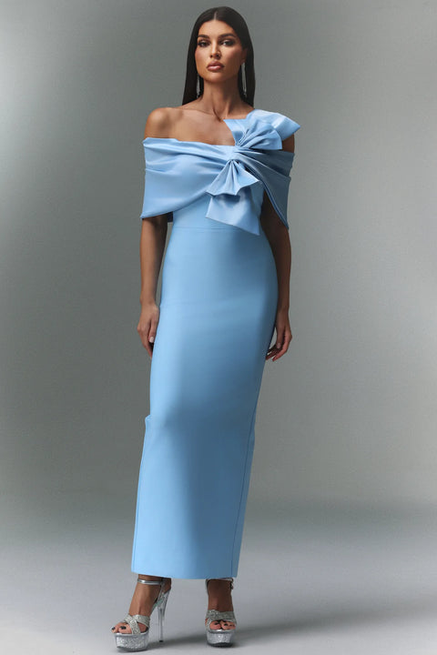 Uara Off-The-Shoulder Bow Bandage Maxi Dress by Bella Barnett