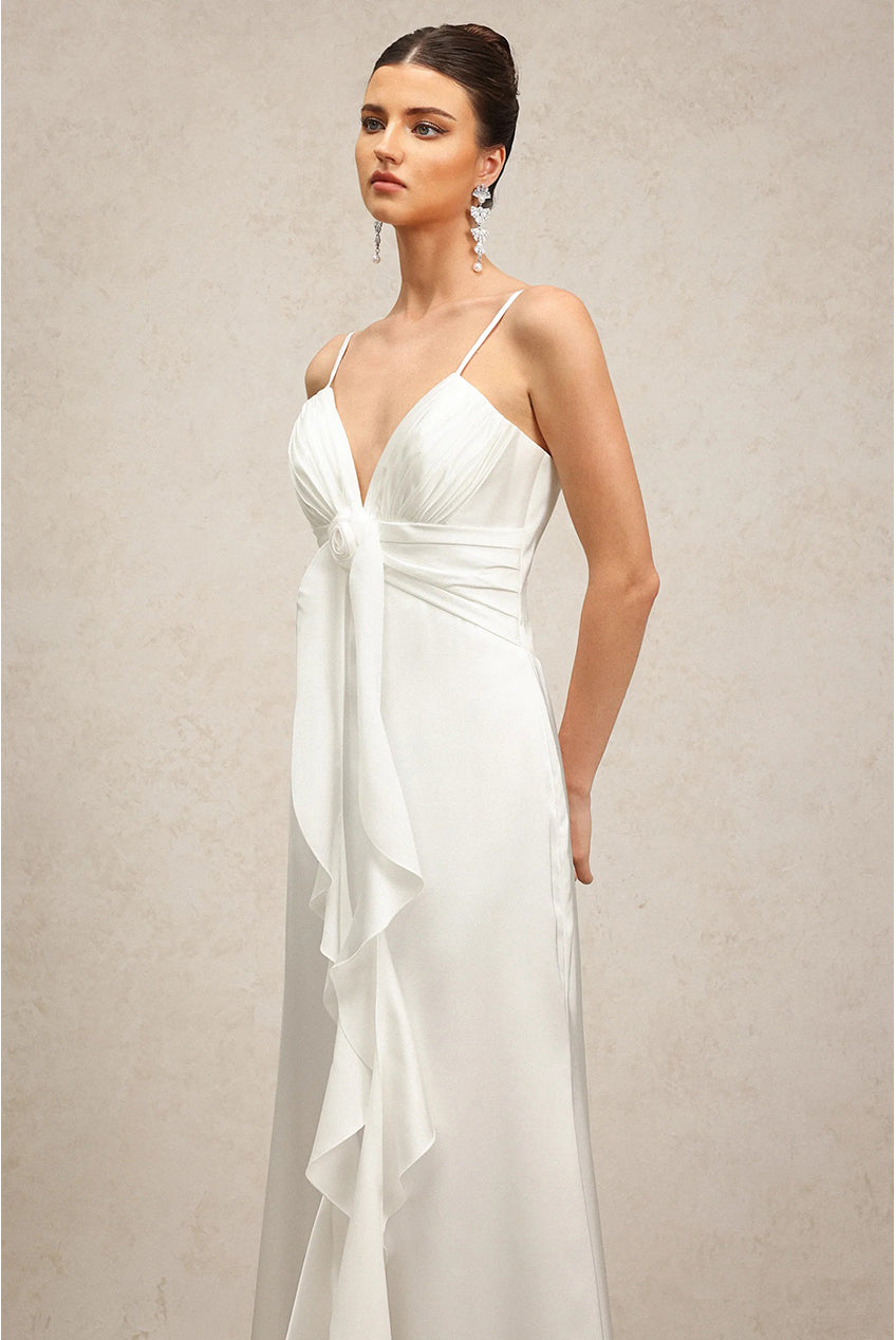 Yvonne Sleeveless V-Neck Flowers Flounce Maxi Dress D250101301