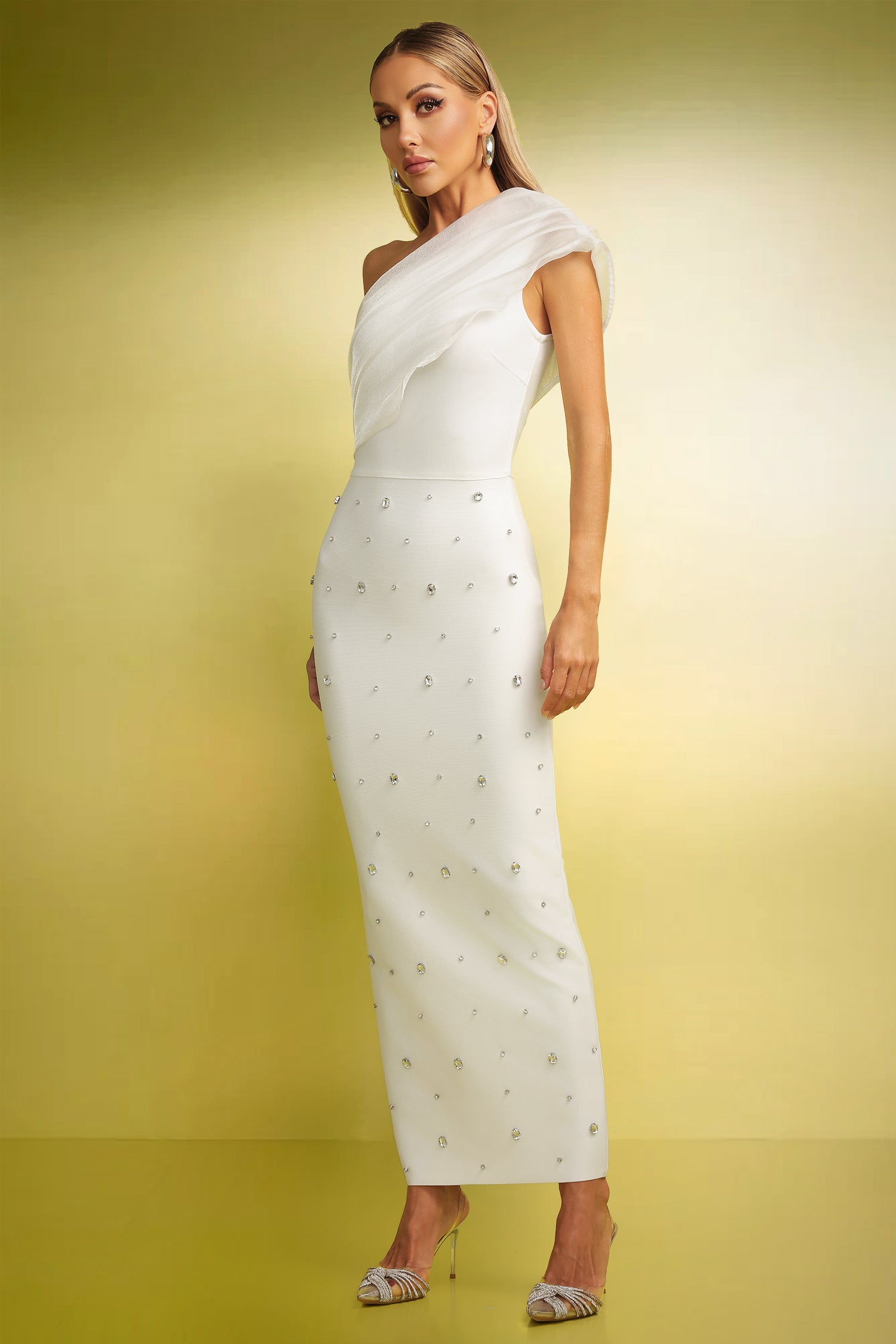 Pana One Shoulder Diamond Slim Bandage Maxi Dress D250501318