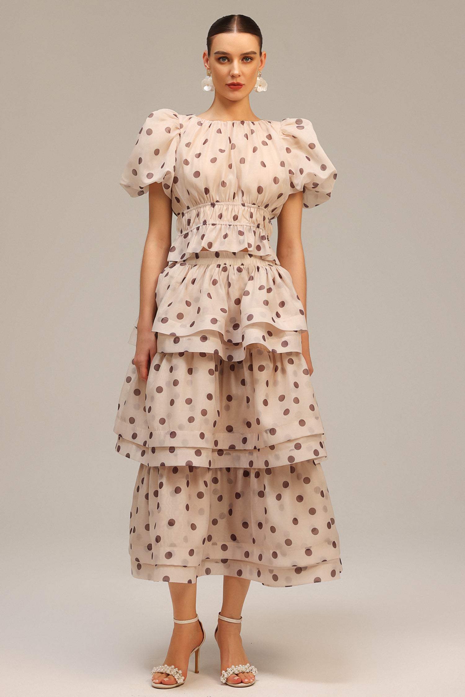 Willa Puff Sleeves Dot Printed Top And Skirt Two-Piece Set C250300326-Floral