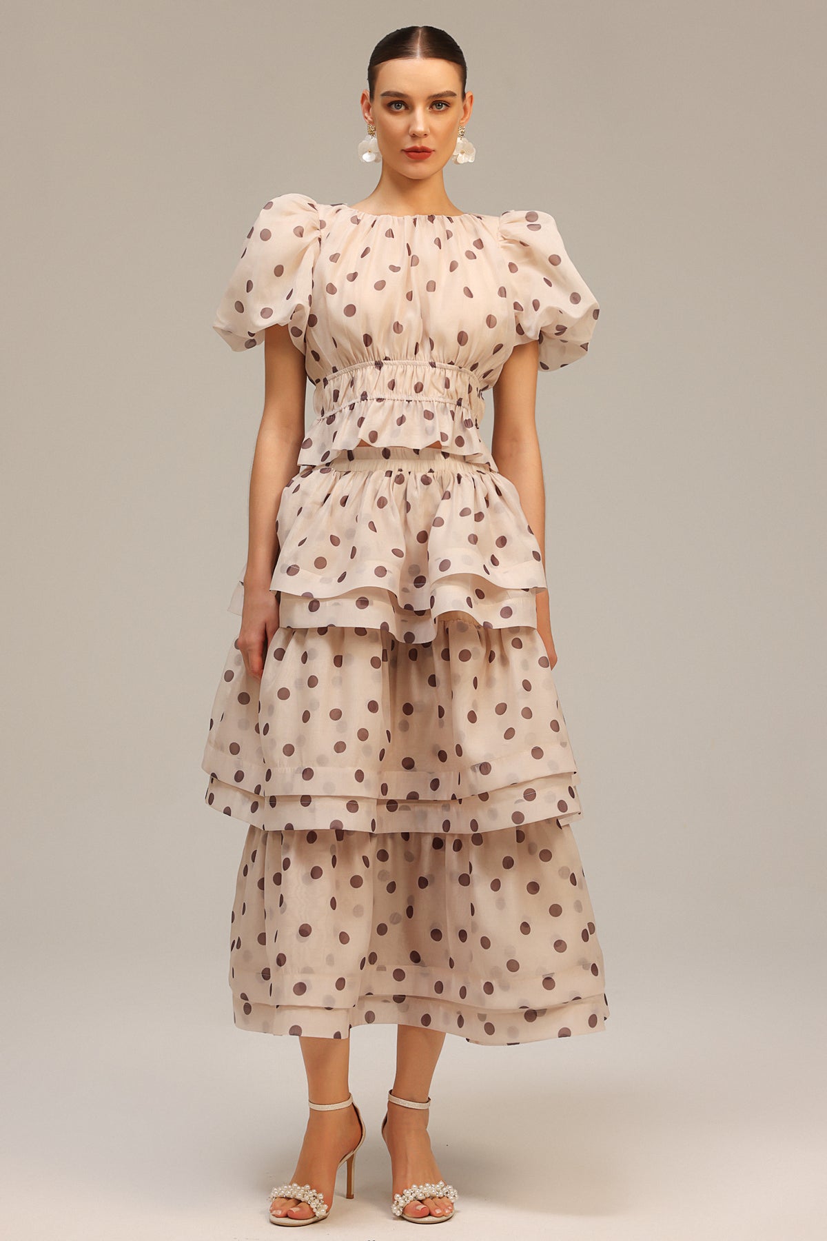 Willa Puff Sleeves Dot Printed Top And Skirt Two-Piece Set C250300326-Floral