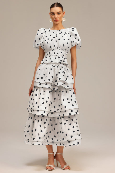 Nasim Puff Sleeves Dot Printed Top And Skirt Two-Piece Set by Bella Barnett