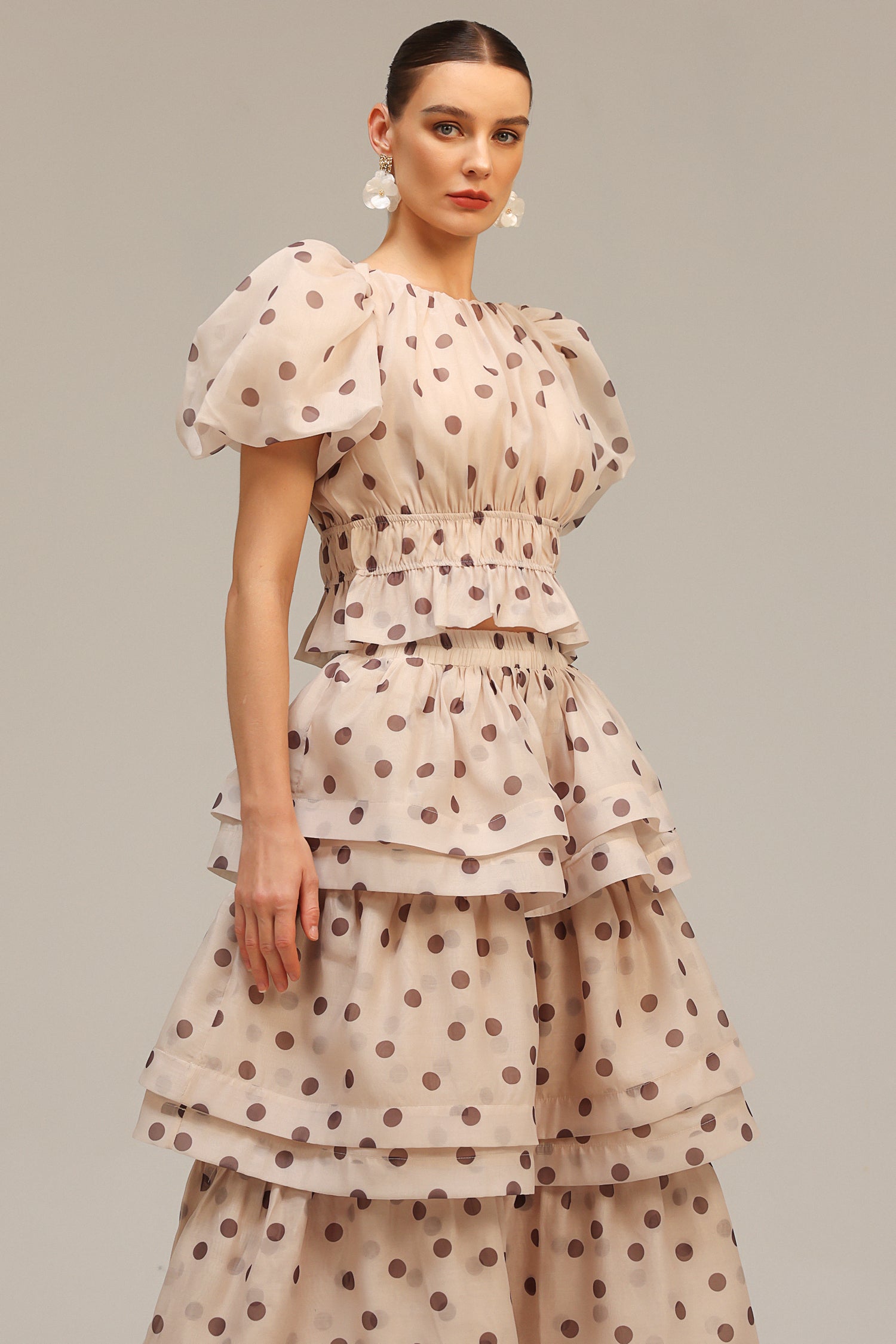 Willa Puff Sleeves Dot Printed Top And Skirt Two-Piece Set C250300326-Floral