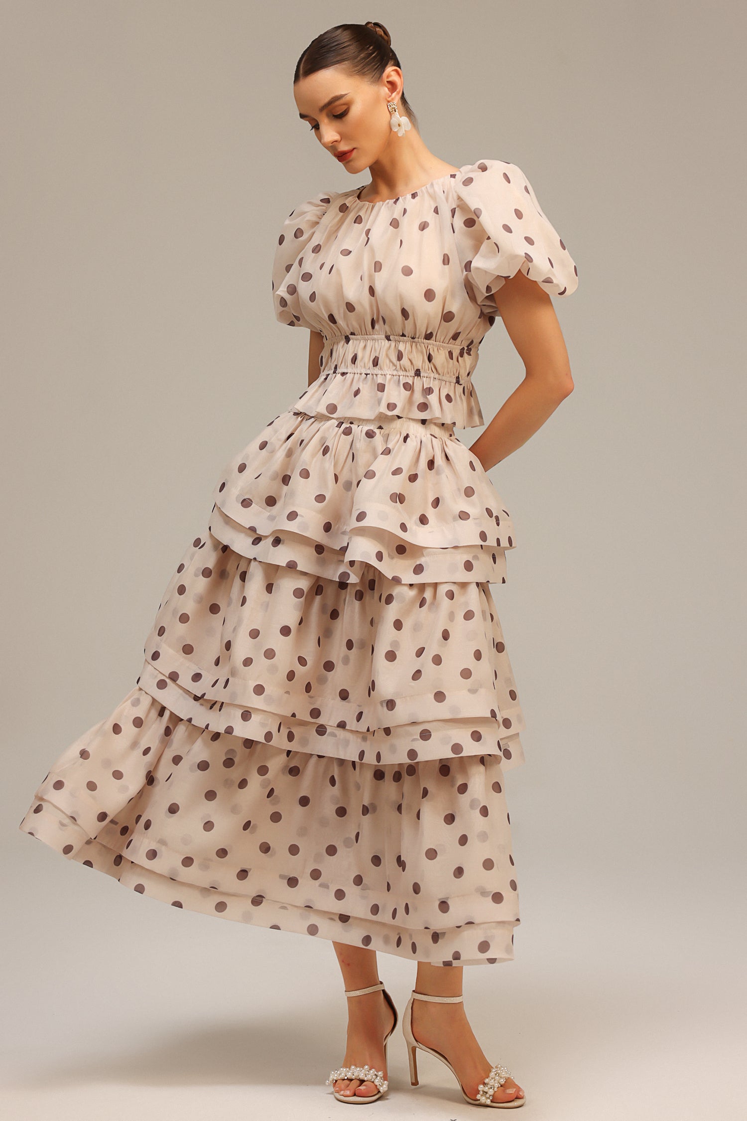 Willa Puff Sleeves Dot Printed Top And Skirt Two-Piece Set C250300326-Floral