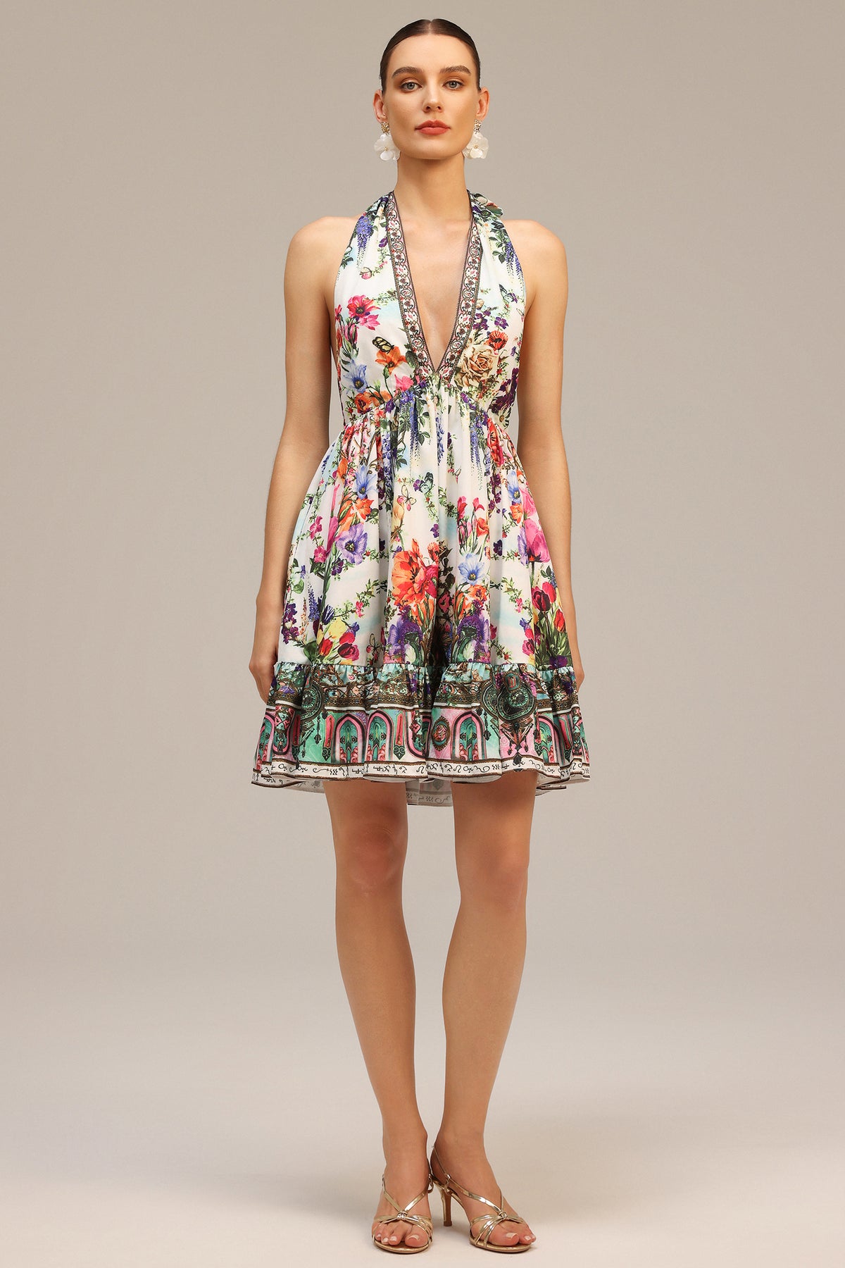 Emier V-neck Floral Printed Mini Dress C250300199