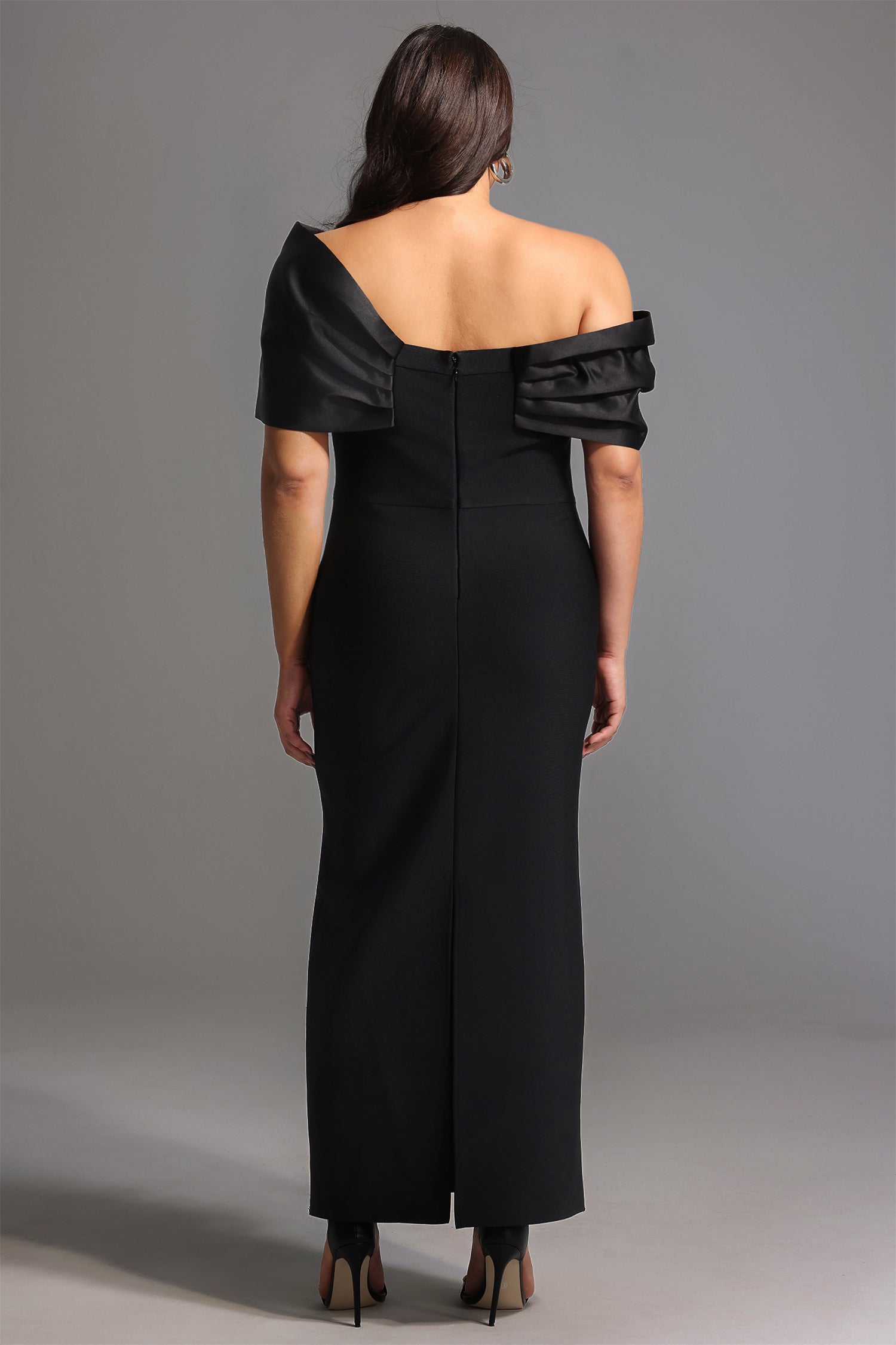 Palez Sleeveless One Shoulder Diamond Bow Bandage Maxi Dress D250101317