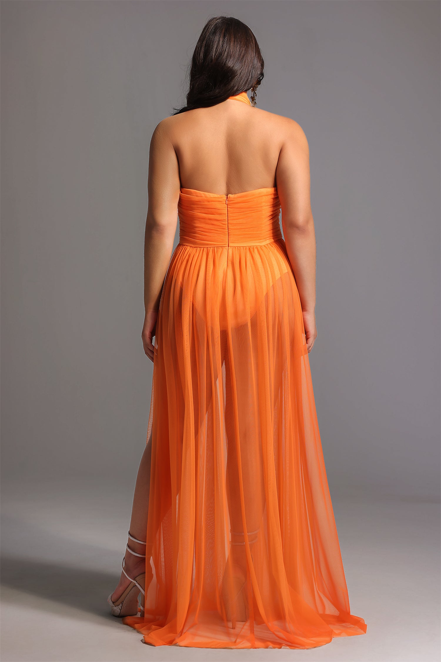 Rivka Halterneck Twist Mesh Maxi Dress D240803201