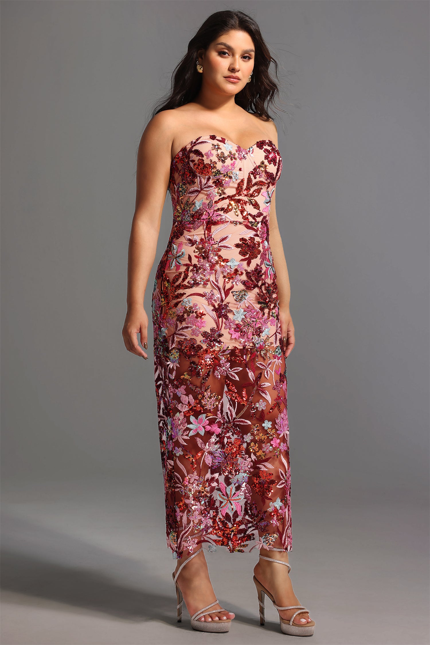 Lilya Off-the-Shoulder Embroidery Sequin Maxi Dress D241201160