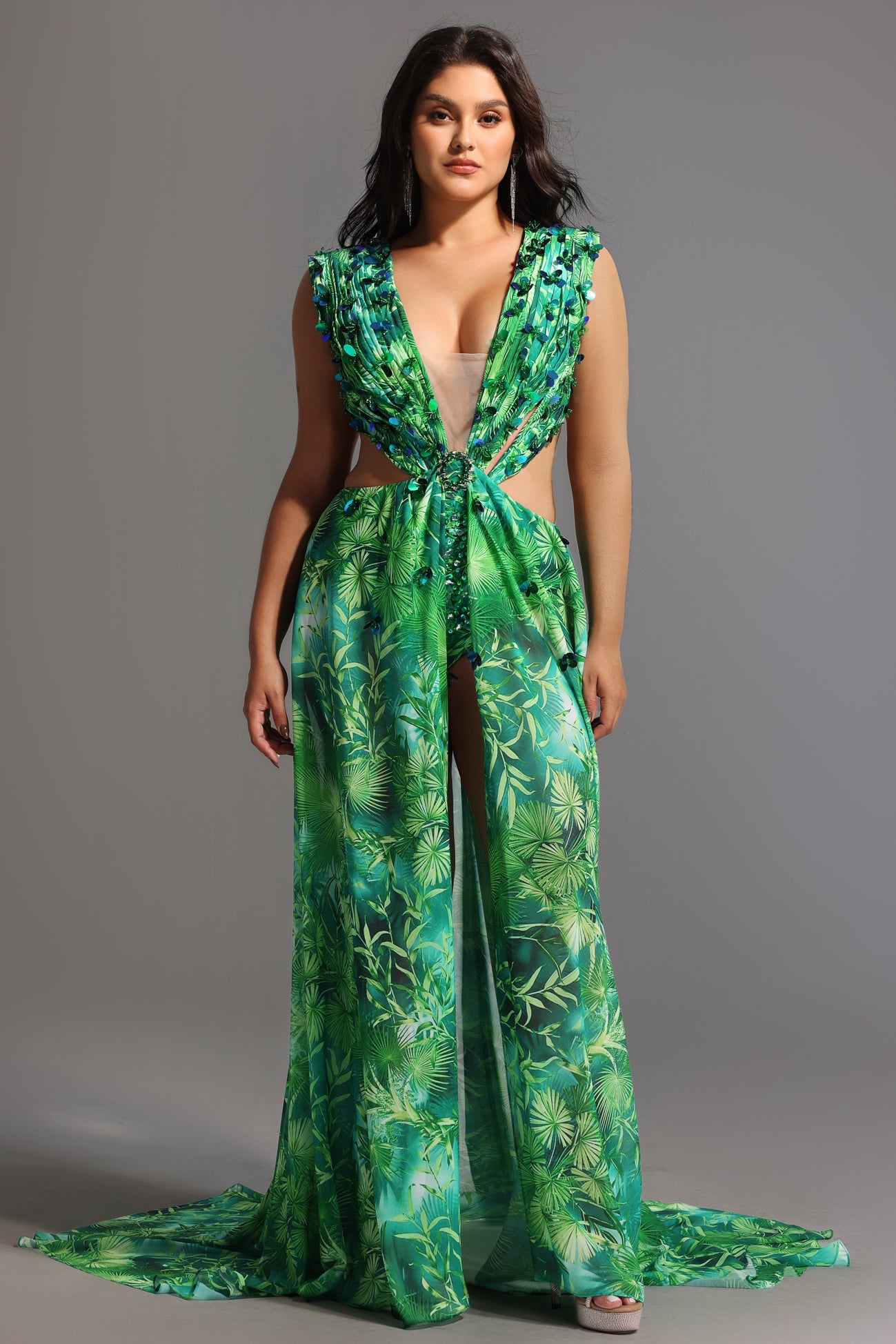 Yoland Printed Embellished Maxi Dress D230400239
