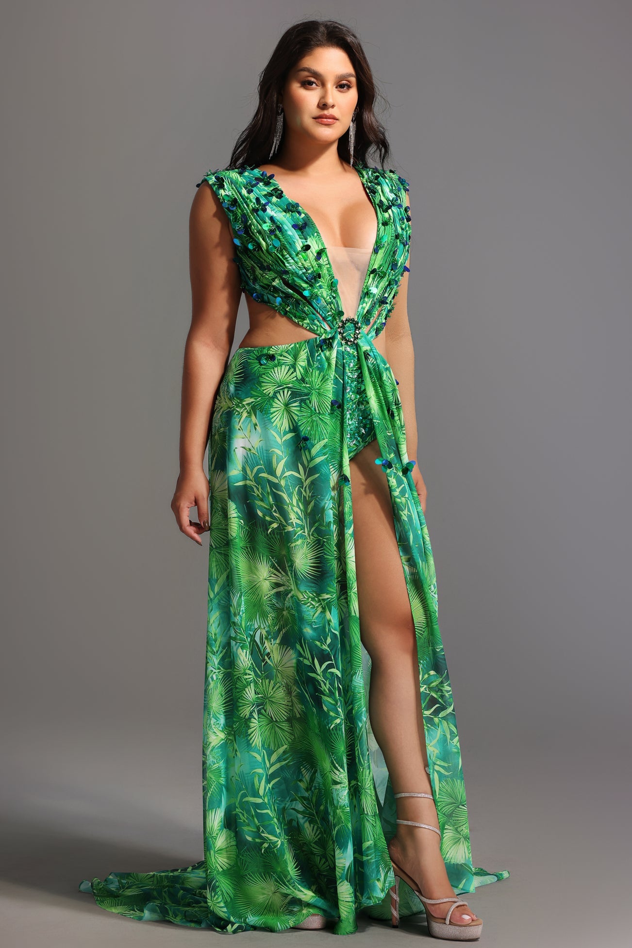 Yoland Printed Embellished Maxi Dress D230400239