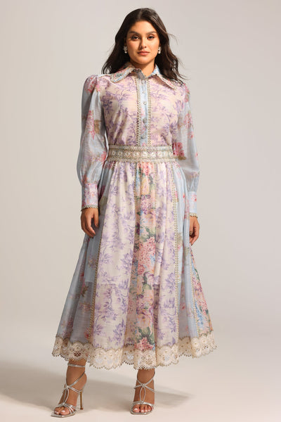 Multi Color - Ruby Long Sleeve Floral Printed Lace Top And Skirt Two-Piece Set by Bella Barnett