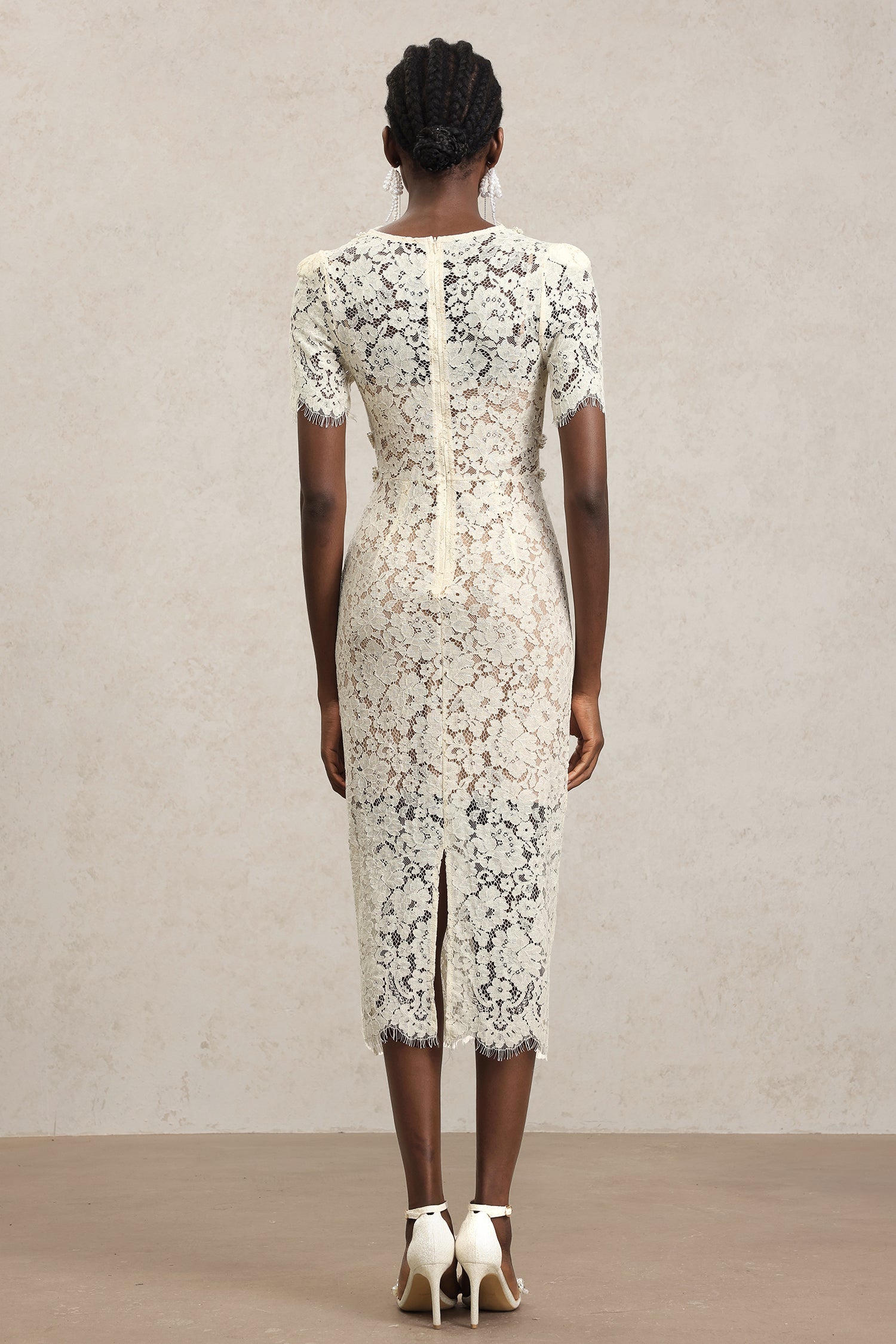Maisie V-Neck Short Sleeves Bowknot Lace Midi Dress C250400277