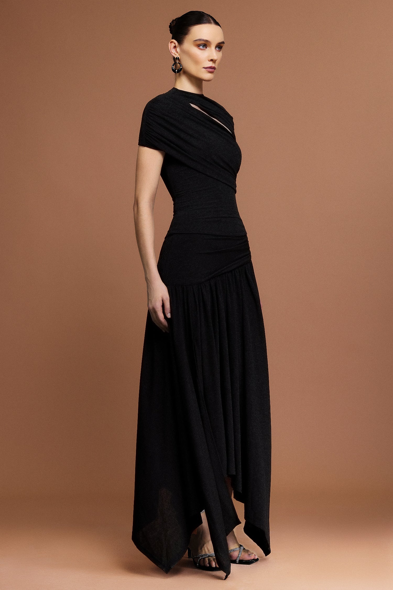 Gaki Short Sleeves Asymmetric Folds Top And Skirt Two-Piece Set C250500112