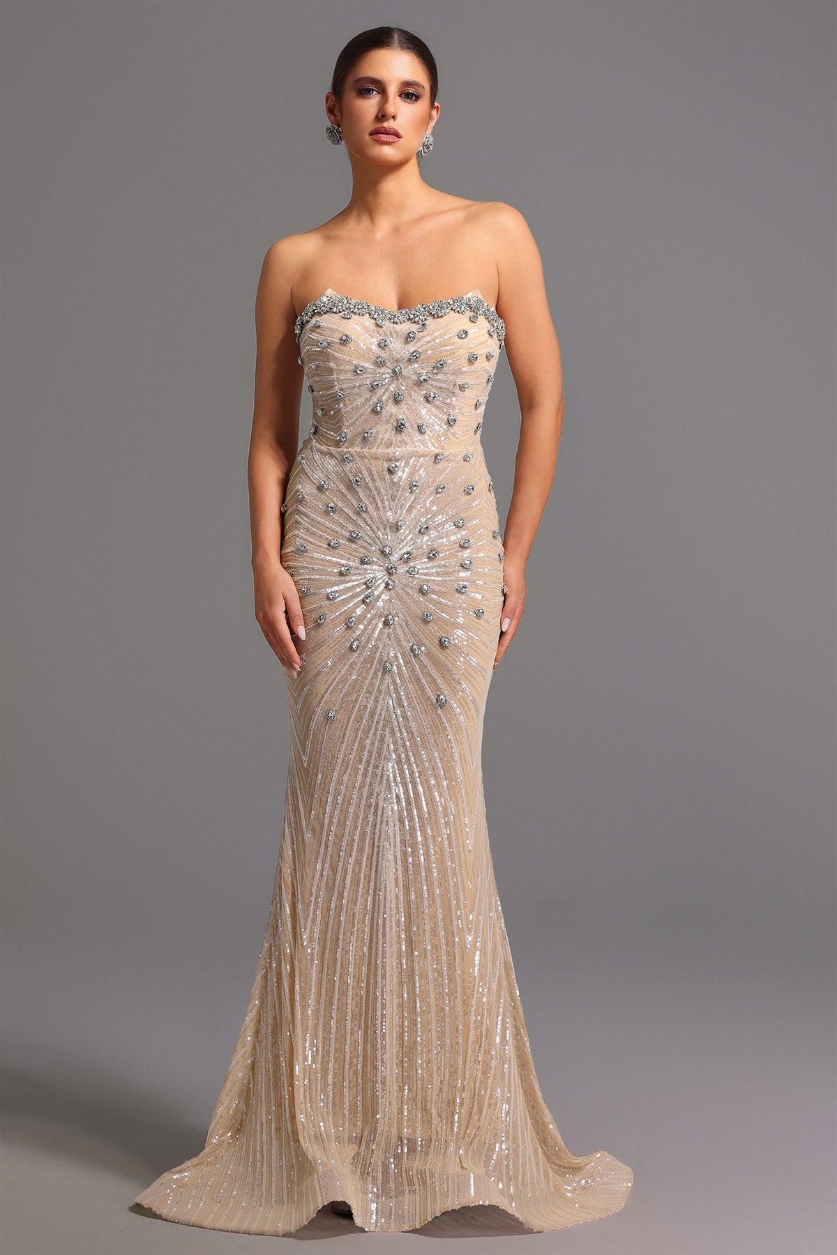 Kori Strapless Diamond Sequins Maxi Dress D250601423