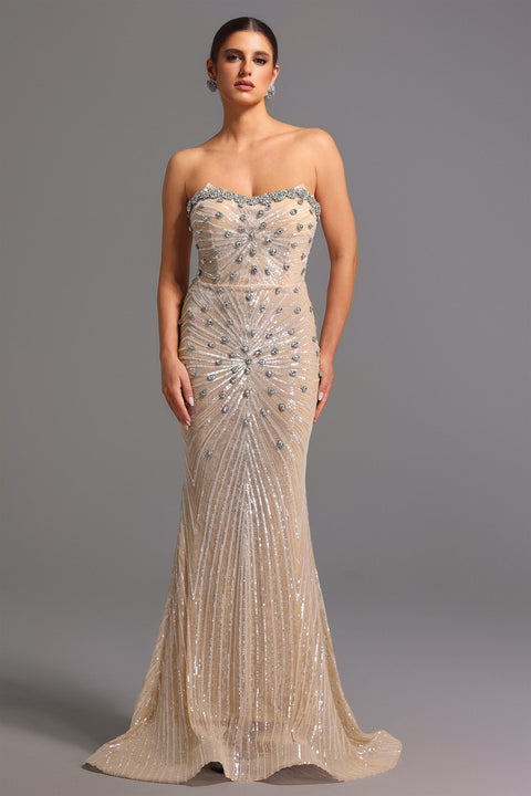 Kori Strapless Diamond Sequins Maxi Dress by Bella Barnett