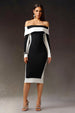 Mattey Off-The-Shoulder Long Sleeves Stripes Bandage Midi Dress by Bella Barnett