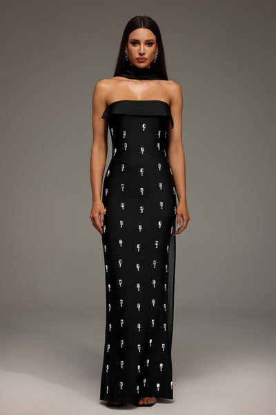 Black - Nadja Sleeveless Diamond Bunting Bandage Maxi Dress by Bella Barnett
