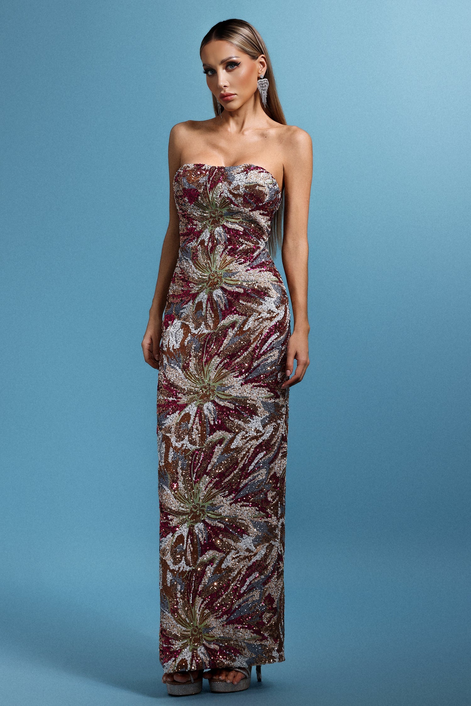 Locia Sleeveless Sequins Maxi Dress D250701357-FLORAL