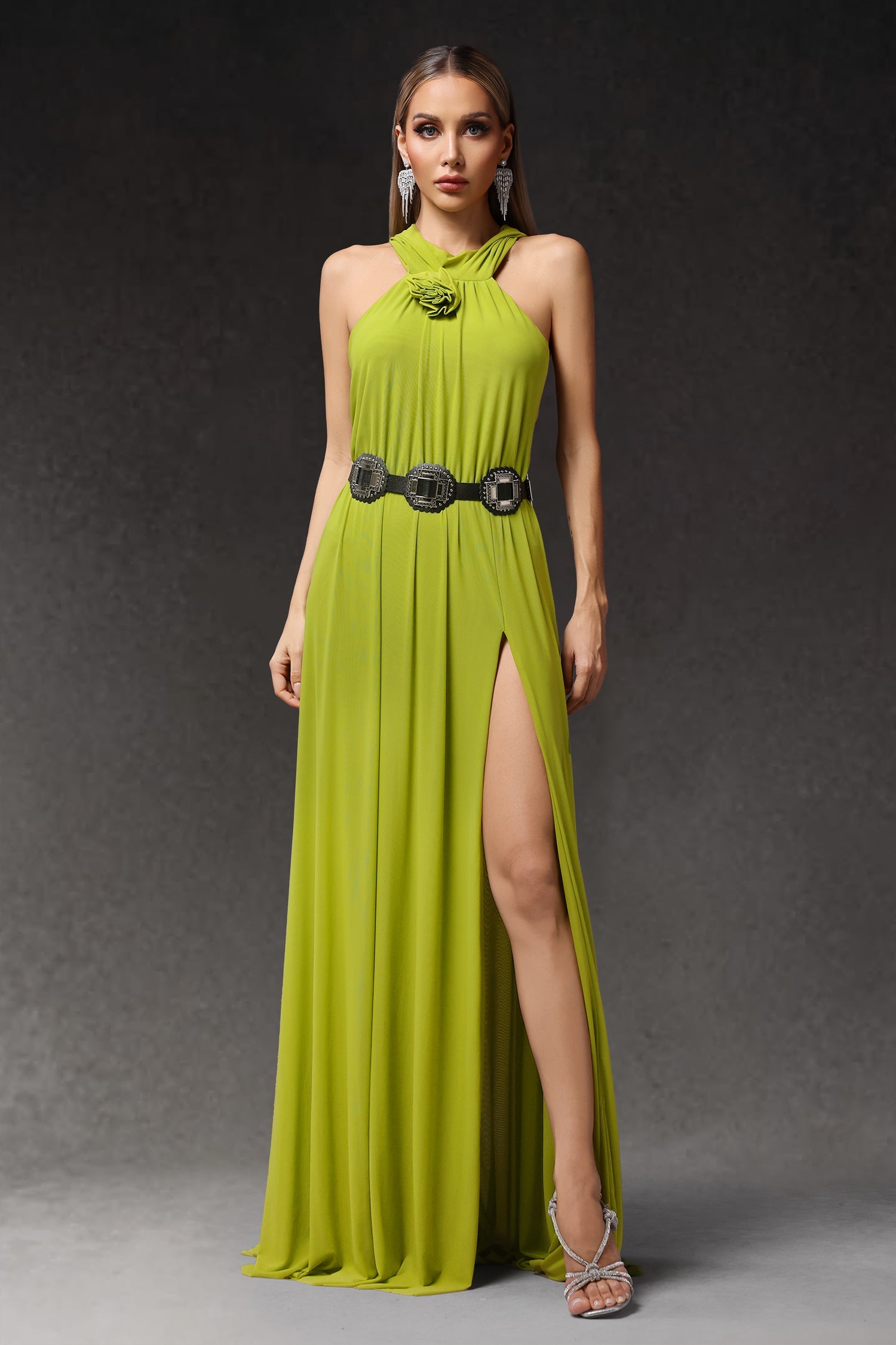 Naleza Sleeveless Flowers Slit Maxi Dress D241104402