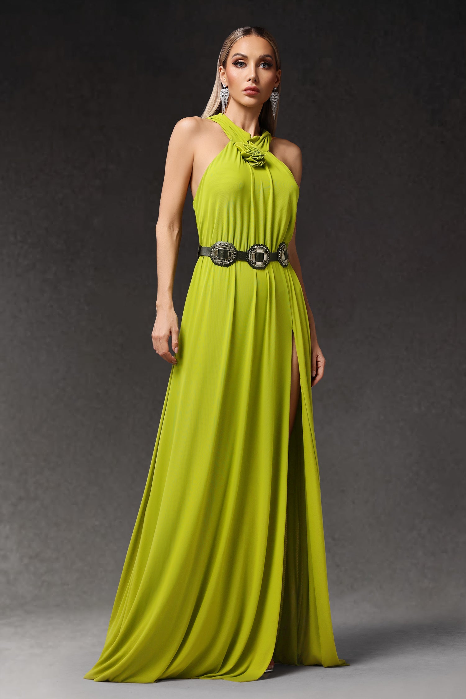 Naleza Sleeveless Flowers Slit Maxi Dress D241104402