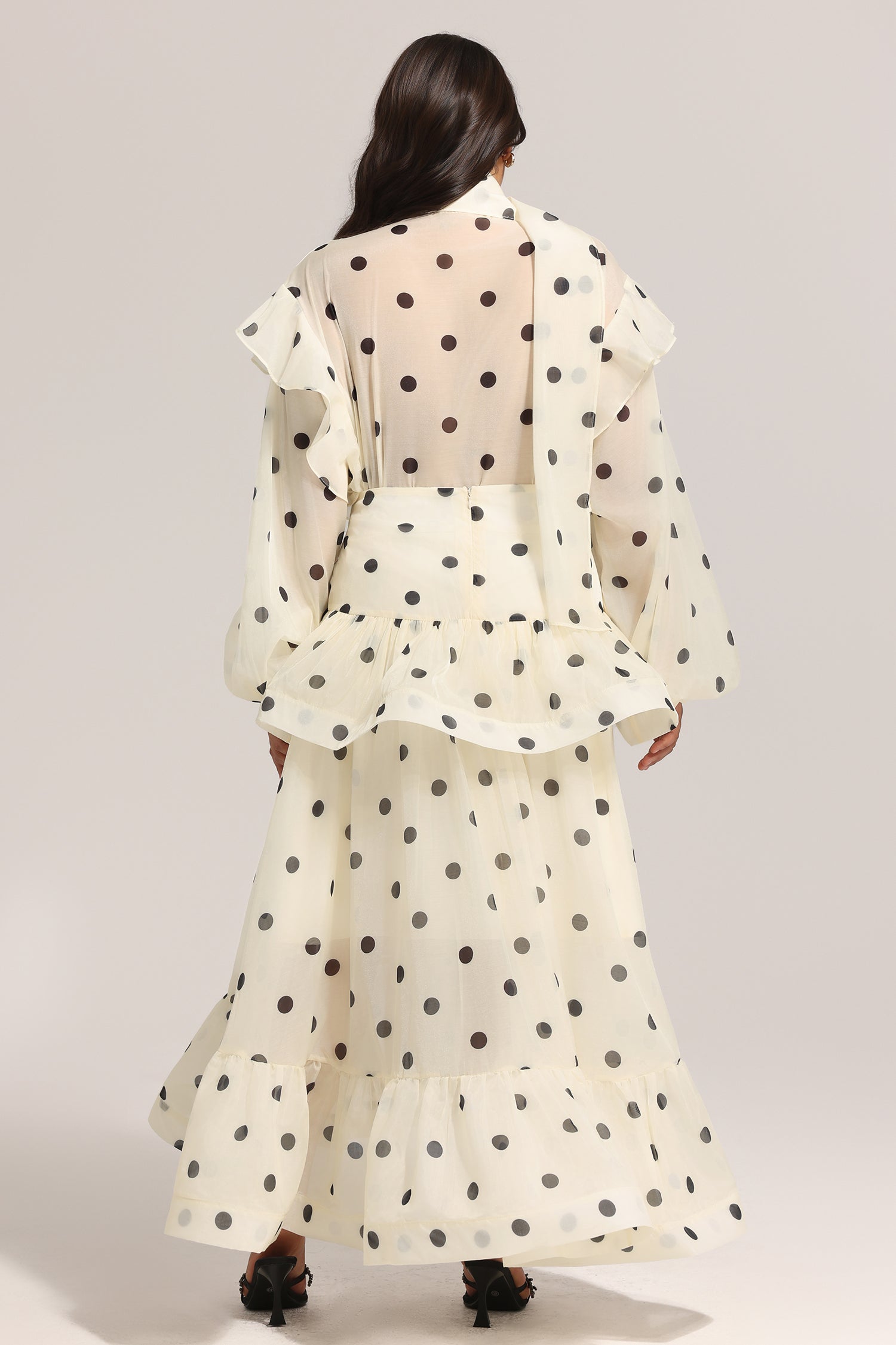 Rode Dot Printed Folds Long Sleeves Top And Skirt Two-Piece Set C250200294