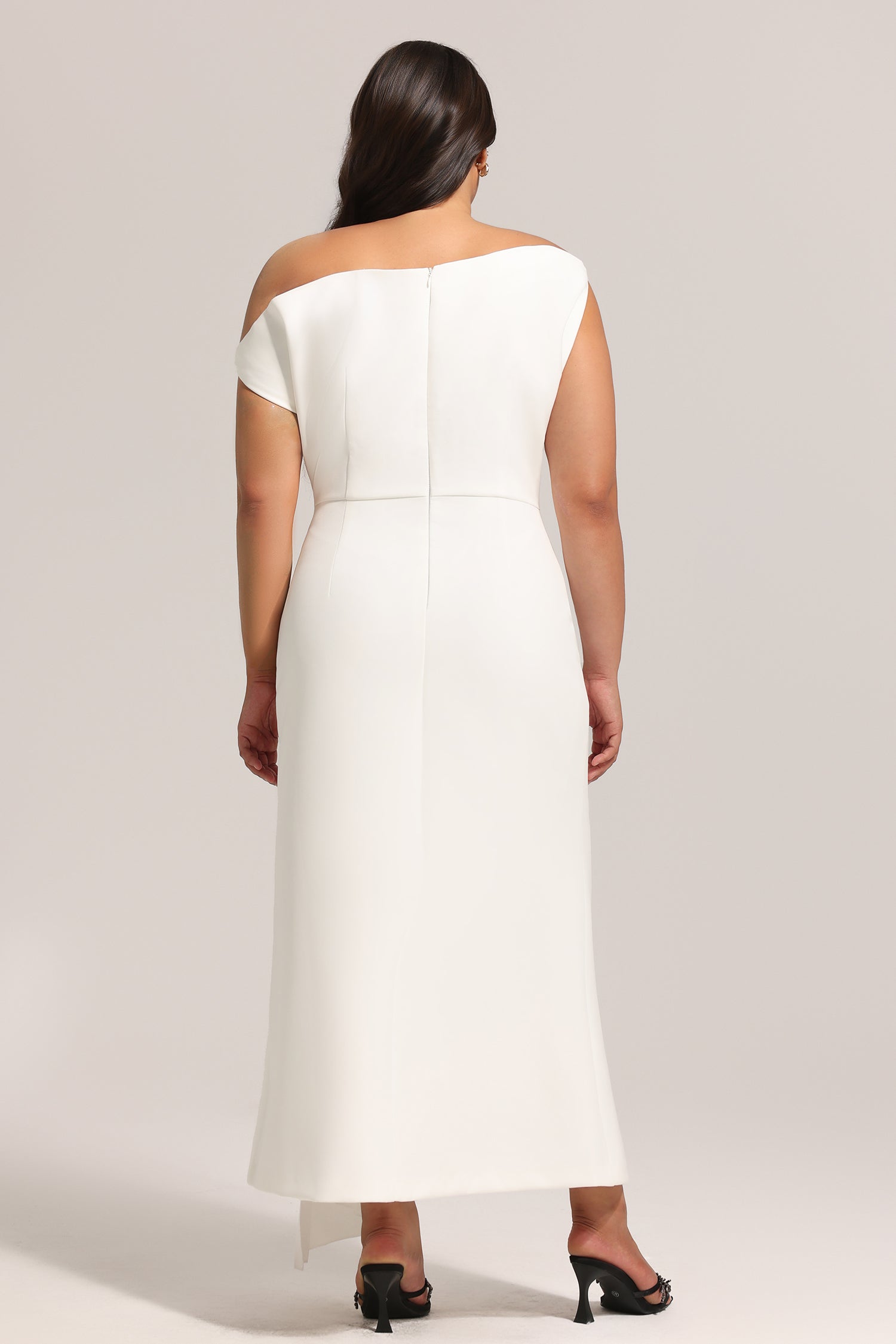 Paulina Oblique Shoulder Sleeveless Folds Midi Dress C250300341